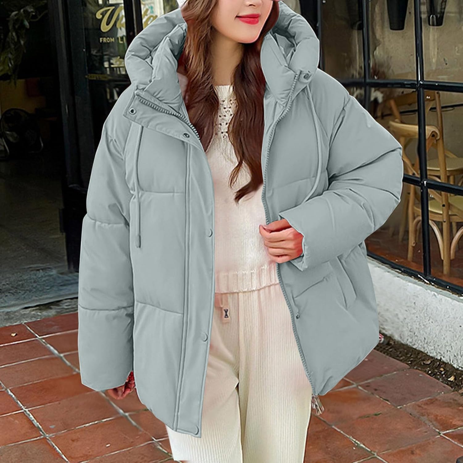 Plus Size Winter Coat for Women Cropped Winter Jacket Hooded dick Coat with Adjustable Drawstring