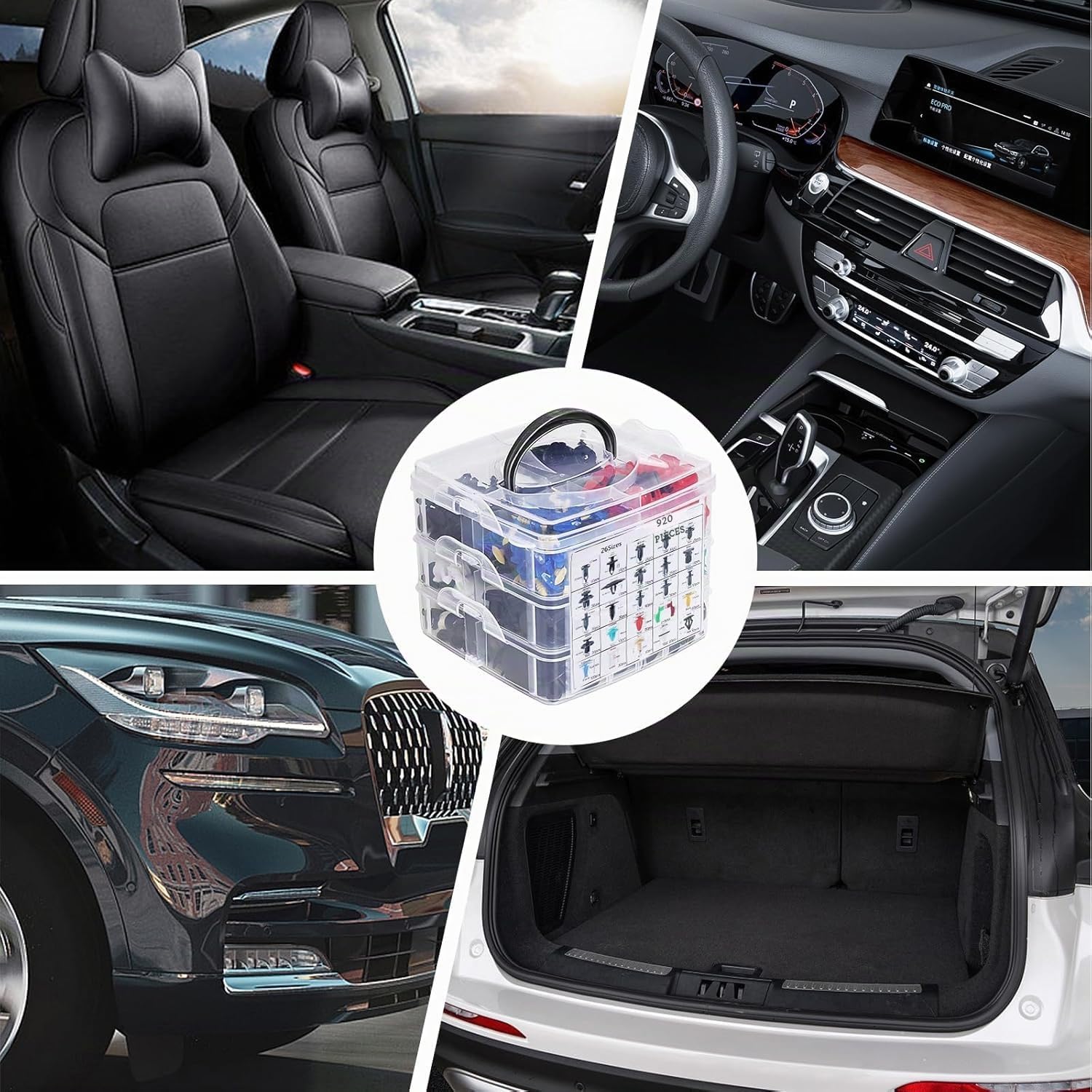 1105PCS Clips Voiture,lips Voiture Noir Universel Rivet Plastique Fixation,avec Outil de Démontage et Serre Câbles pour Auto Voitures Panneaux Portes Pare-Chocs