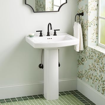 Signature Hardware 953883-8 Pennfield 24" Porcelain Pedestal Bathroom Sink with Overflow and 3 Faucet Holes at 8" Centers - White