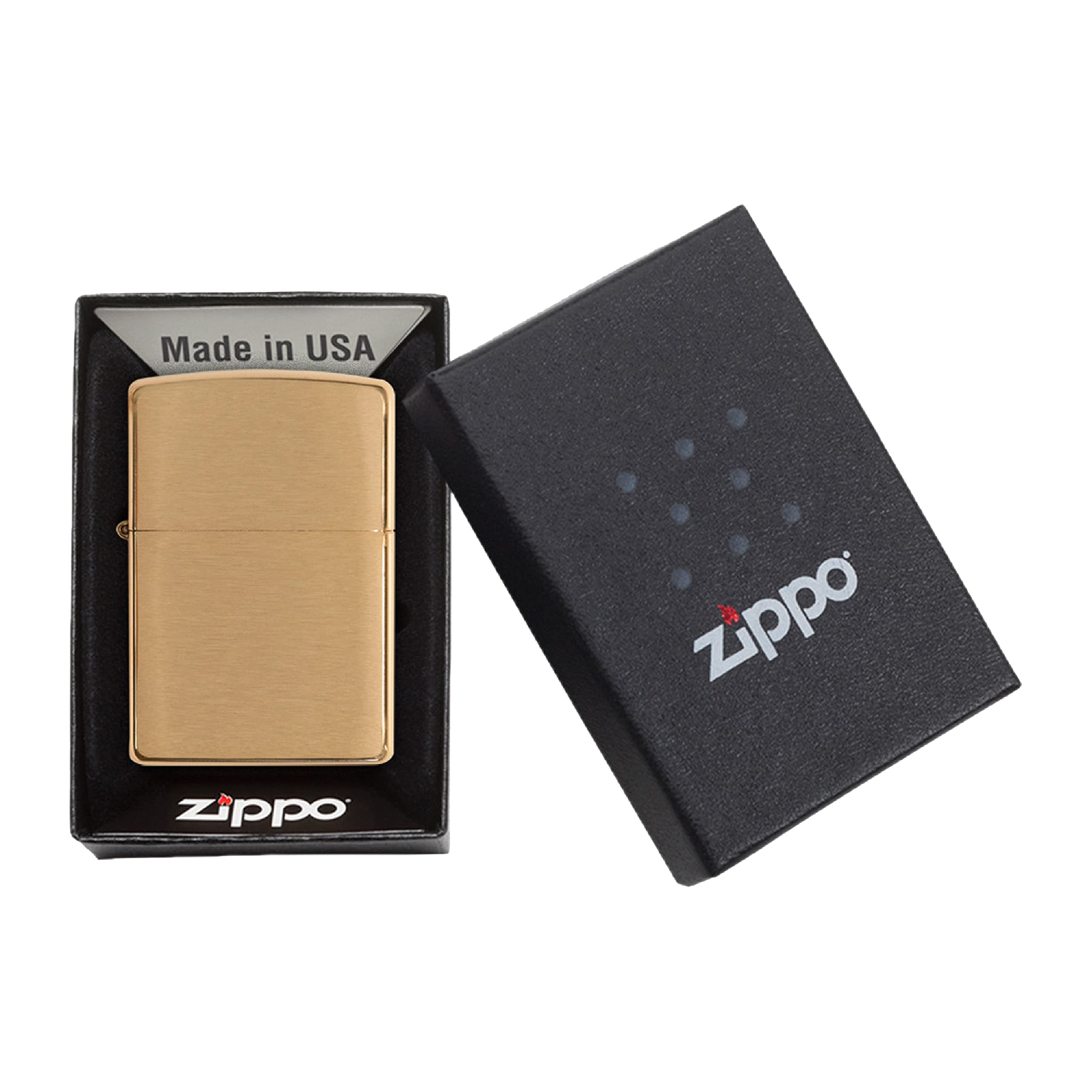 Zippo Zapalniczka Sztormowa, Szczotkowany Mosiądz, Model Podstawowy, z Możliwością Napełniania, Wielokrotnego Użytku, Płomień Odporny na Wiatr, w Pudełku Prezentowym, Made in USA