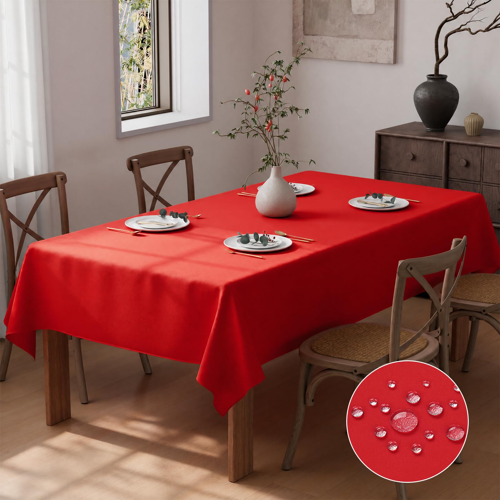 Flgef Red Table Cloth 300x150cm, Wipe Clean Large Rectangular Table Cloths, Water Resistant Washable Fabric Tablecloths Dining Table Cover for Outdoor, Garden, Wedding, Parties