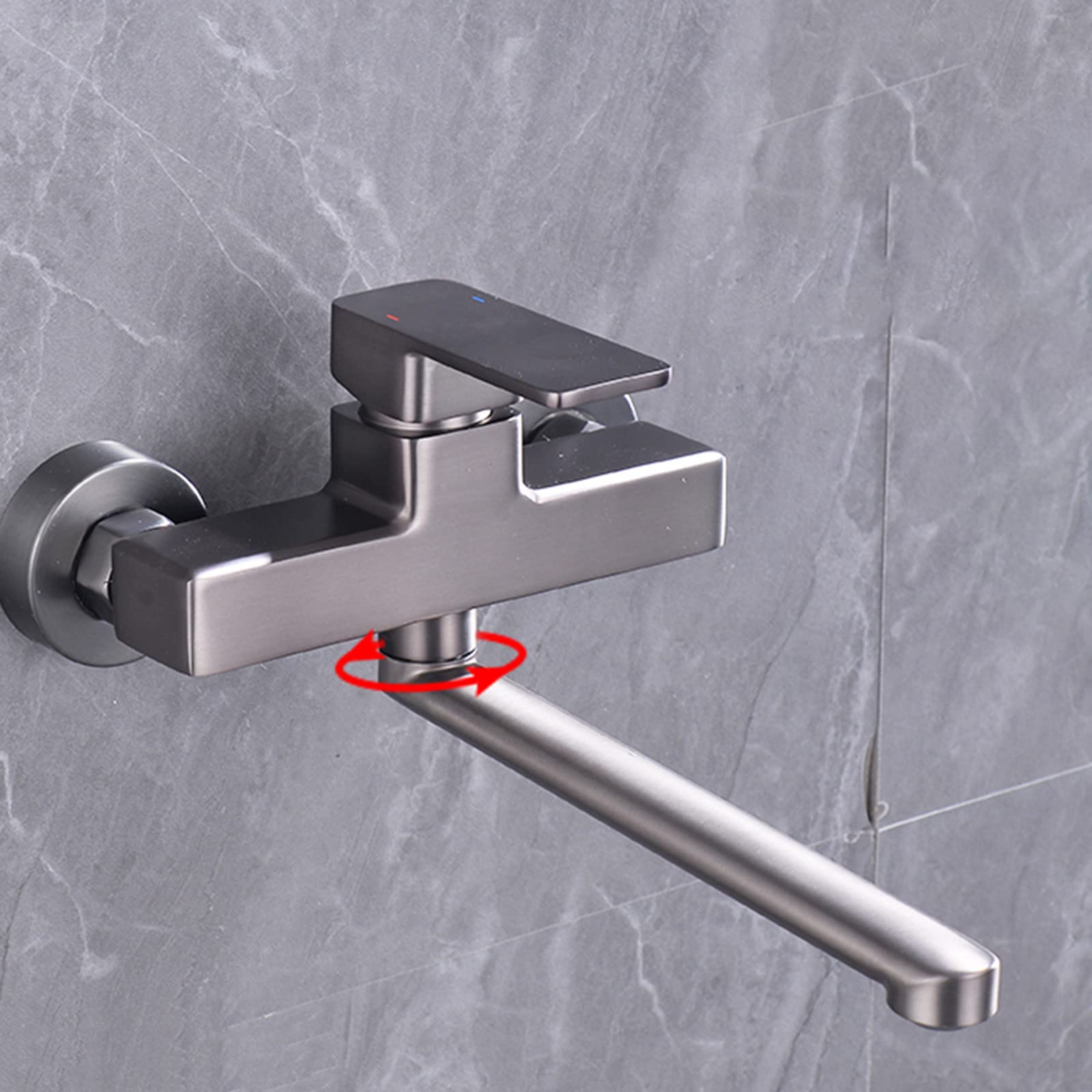 Grifo de Cocina de Pared, Grifo para Fregadero de Cocina, Gris, Doble Orificio, latón, Agua fría y Caliente, Grifo para Fregadero de Cocina, balcón, lavadero, 20 cm