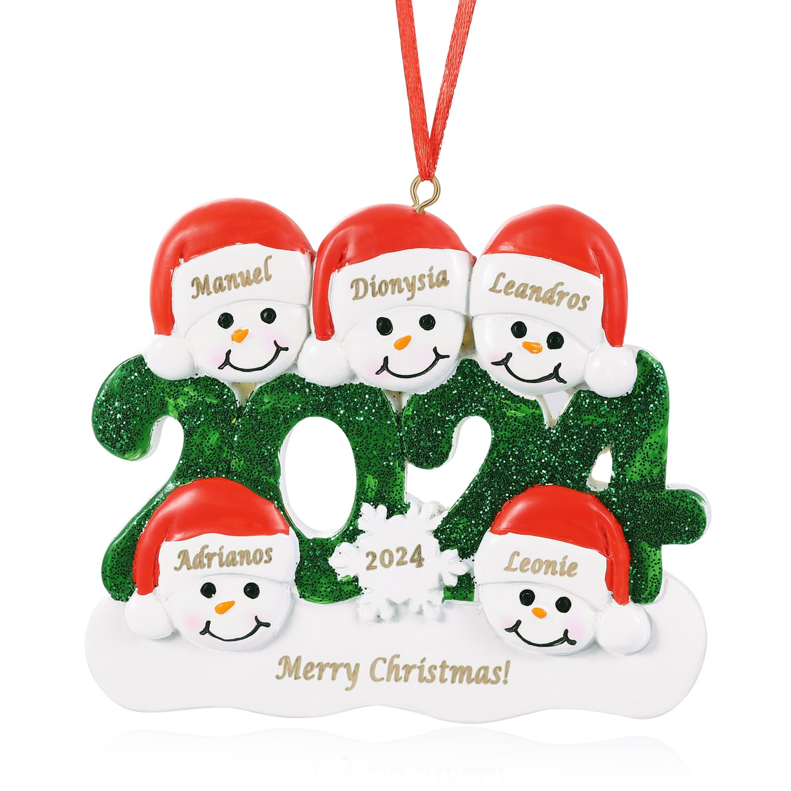 2024 Christmas Ornaments Personalised Family Names Christmas Tree Ornament Snowman Hanging Christmas Ornaments Decoration Gifts (5 Names)