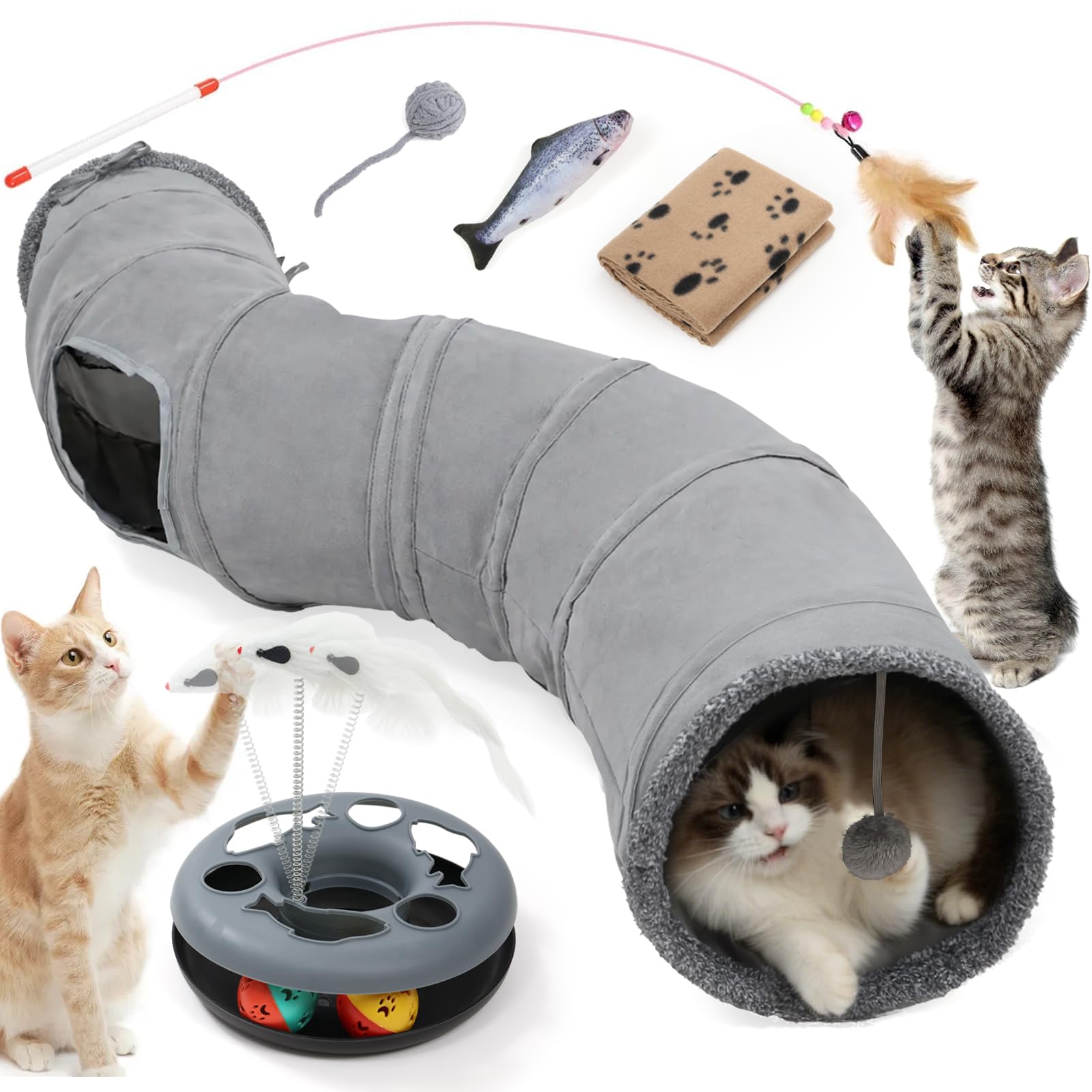 XIAPIA Tunnel pour Chat Pliable, Jouet Interactif pour Chaton et Chiot, Tunel Chat Jeu avec Balle, Tunnel Lapin, Cobaye, Furet, pour Exercice en Intérieure et Extérieure pour Chaton