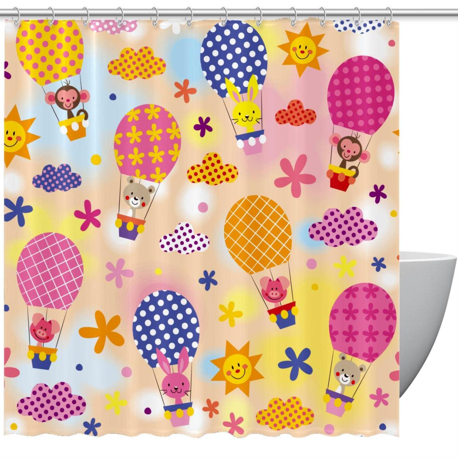 Rideau de douche sans odeur motif animaux mignons imperméable pour baignoire et douche