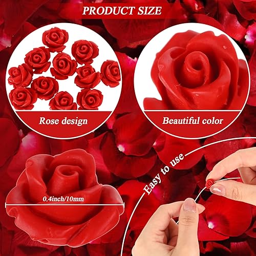 Miniatura 2 de Whaline 50 cuentas de rosas talladas en rosas de concha roja, cuentas sueltas de camafeos florales para Buda, Mala, joyería, collares, pulseras,