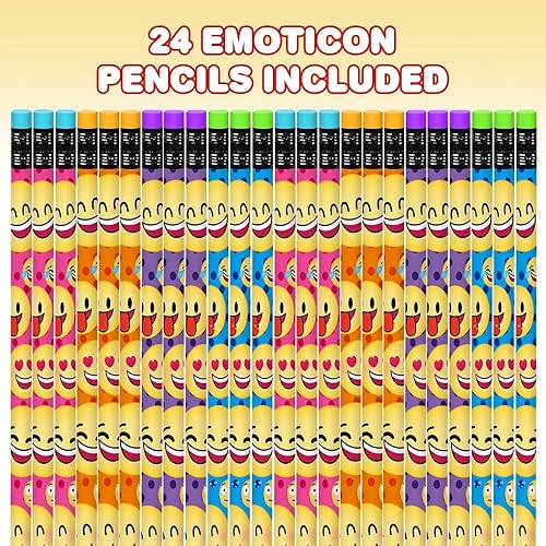 Miniatura 2 de ArtCreativity Lápices de emoticonos, juego de 24, lápices de escritura geniales con borradores con diseños de emoticonos surtidos, recuerdos de
