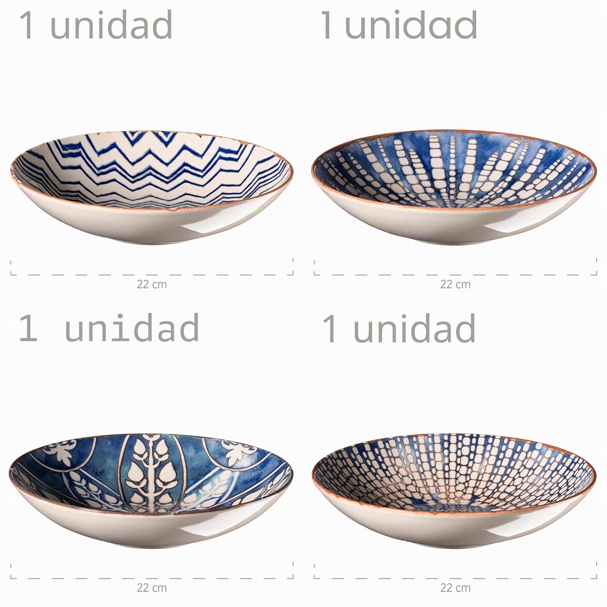 MÄSER 934017 Ibérico Blue - Vajilla de 12 piezas para 4 personas en estilo morisco, juego de platos con diferentes patrones vintage en blanco y azul, gres