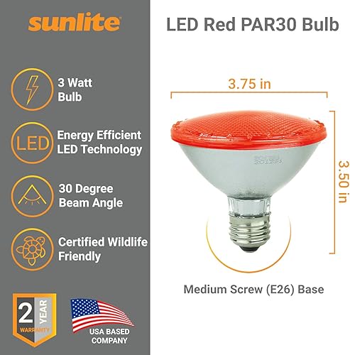 Miniatura 2 de Sunlite 80023-SU LED PAR30 - Bombilla de luz de cuello corto amigable con la vida silvestre, 3 vatios, (equivalente a 25 W), base mediana E26, vida