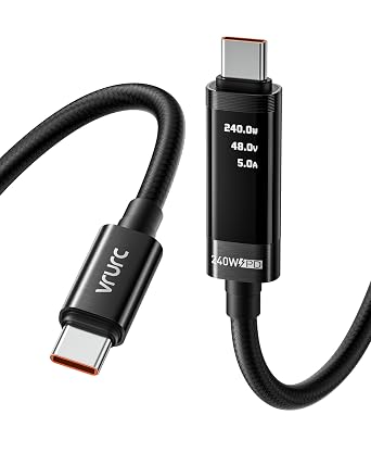 VRURC Ultra 240W Fast Charging USB C Cable with LED Digital Display, 3.3ft