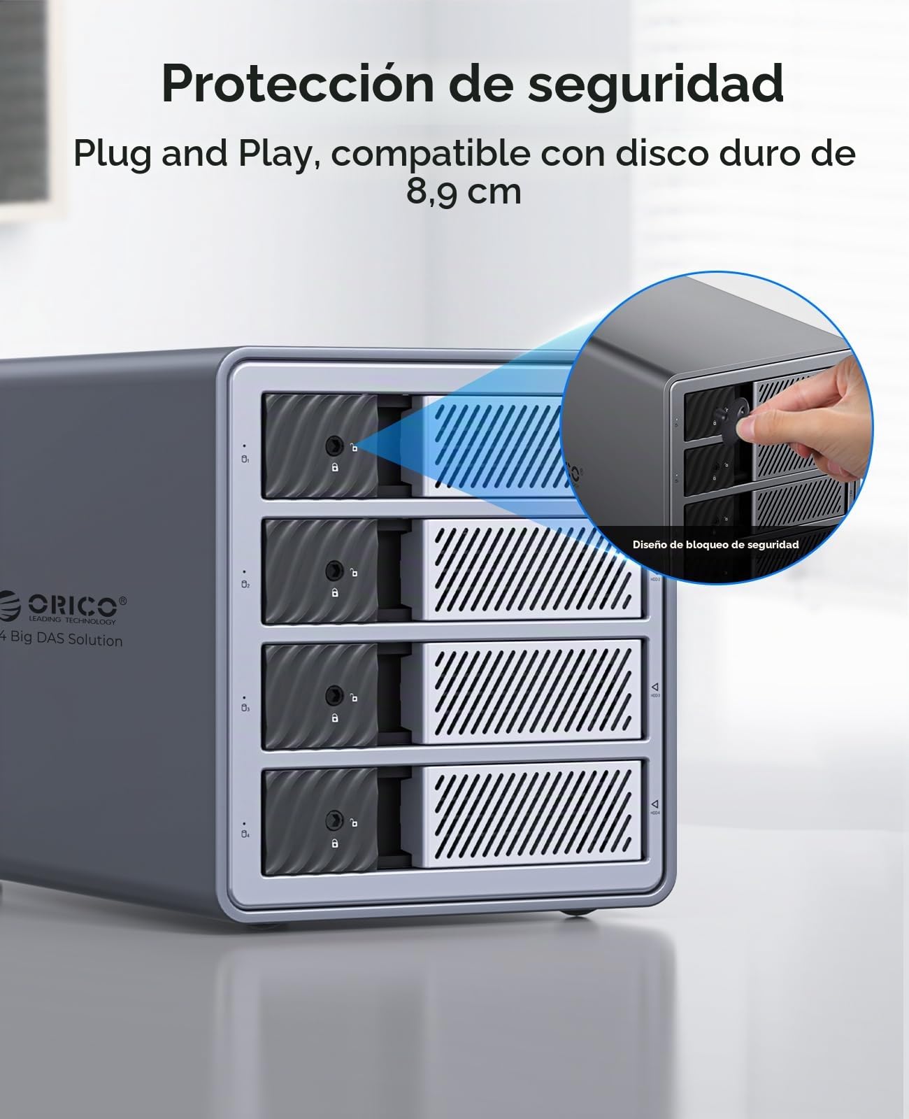 ORICO Caja de Aluminio Raid para 4 Discos Duros de 3,5 Pulgadas hasta 4X 22 TB, Fuente de Alimentación de 150W Integrada, con Ventilador, Soporta Raid 0/1/5/10 (9848RU3)