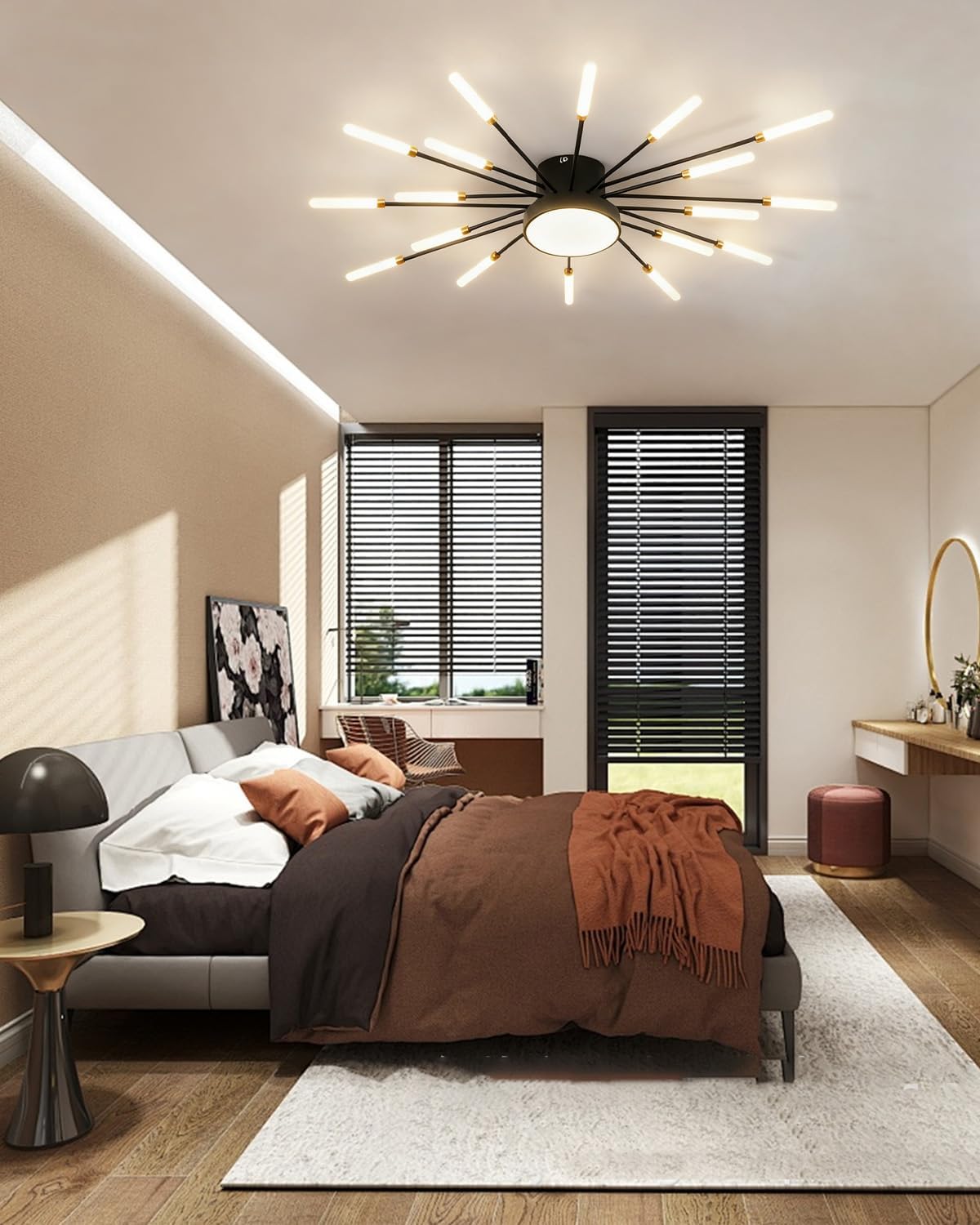 18+1 Lights LED Ceiling Light Fixture Modern Flower Ceiling Lights Flush Mount Firework Chandeliers Black Indoor Lighting for Living Room Bedroom 4000K 30W Deco Close to Ceiling Light