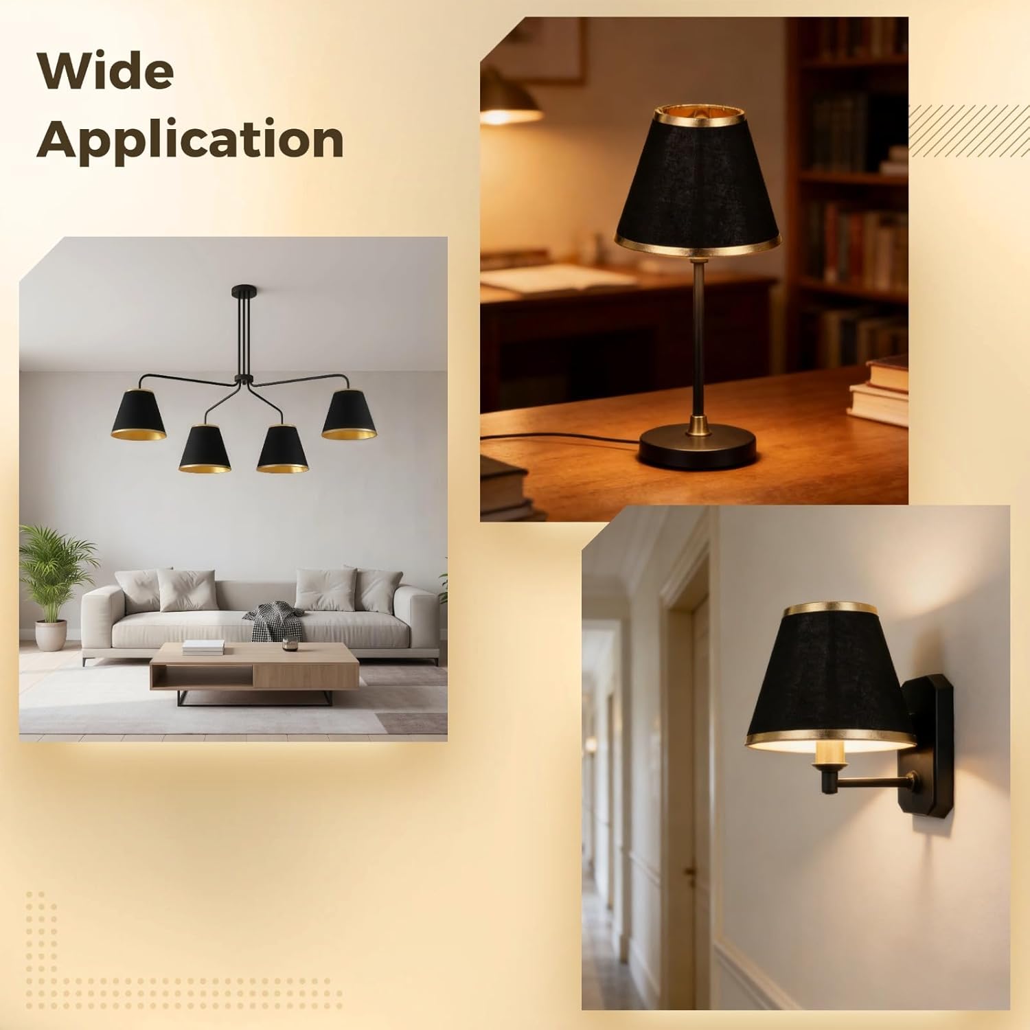 6Pcs Chandelier Shades Set,Clip-on Chandelier Lamp Shades,Mini Lamp Shades for Chandeliers,Small Fabric Lampshades with Golden Edge, 3" x 6" x 5" Wall Lamp & Table Lamp Shades for Bedroom, Living Room