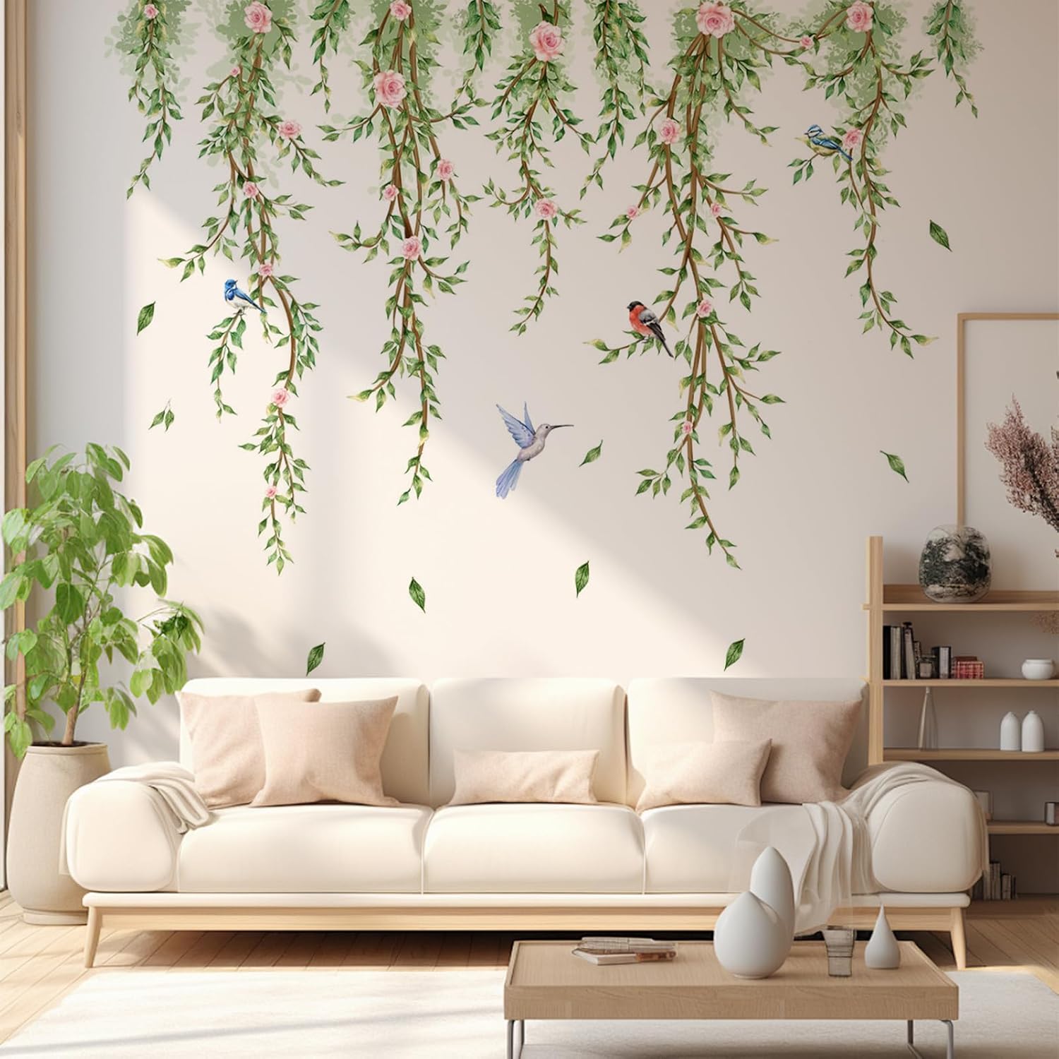 Hanging Green Vine Wall Decals,Leaf Wall Stickers,Plants Leaves Birds ...