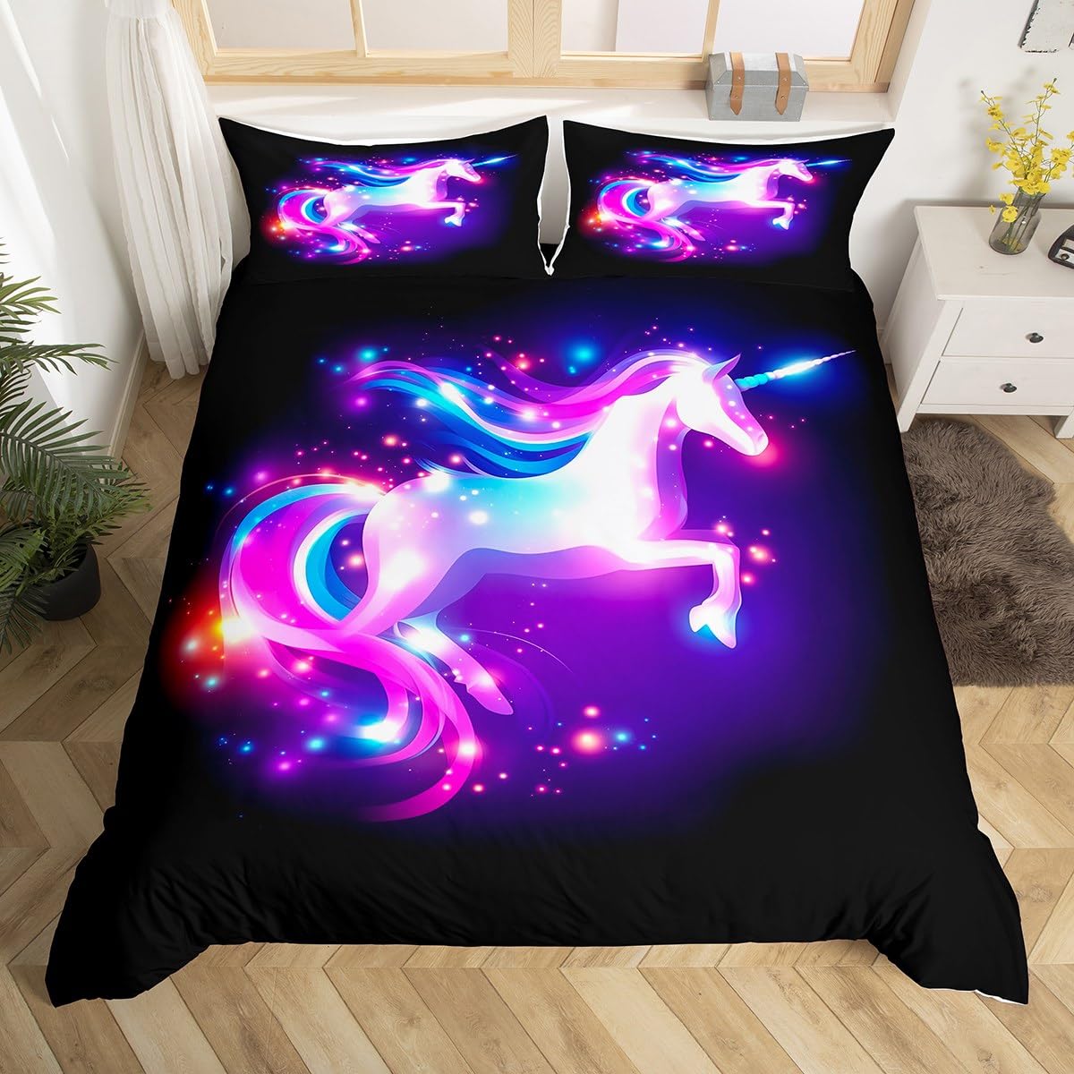 Homemissing Unicorn Glitter Duvet Cover Set Cot Size For Kids Boys Girls Teens Magical Unicorn Bedding Set Cute Animal Print Duvet Cover with 1 Pillowcase — image 1