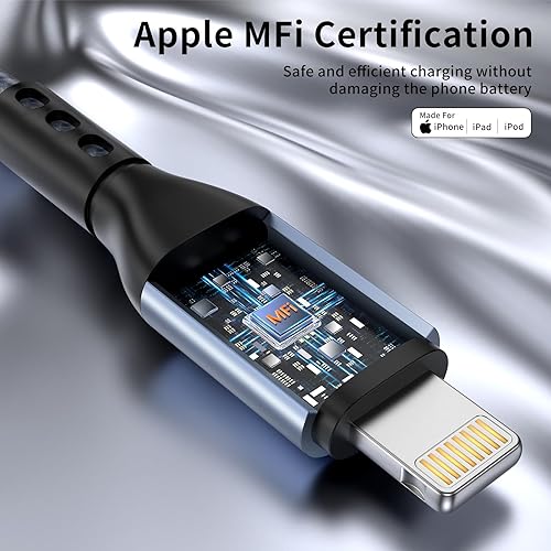 Miniatura 2 de Paquete de 3 cargadores para iPhone de 10 pies con certificación MFi de Apple, cable Lightning trenzado de nylon de carga rápida, cable de carga USB