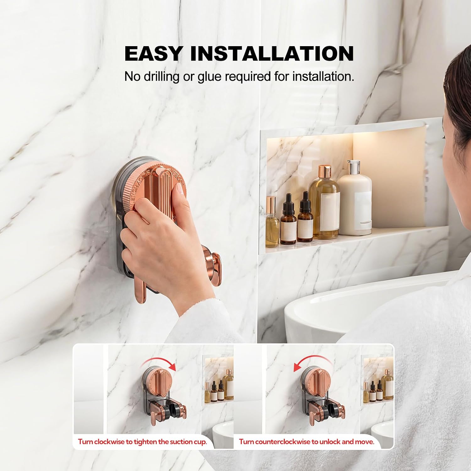 Shower Head Holder Suction, Handheld Shower Handle Bracket, Adjustable Bathroom Wall Mount Wand Holder