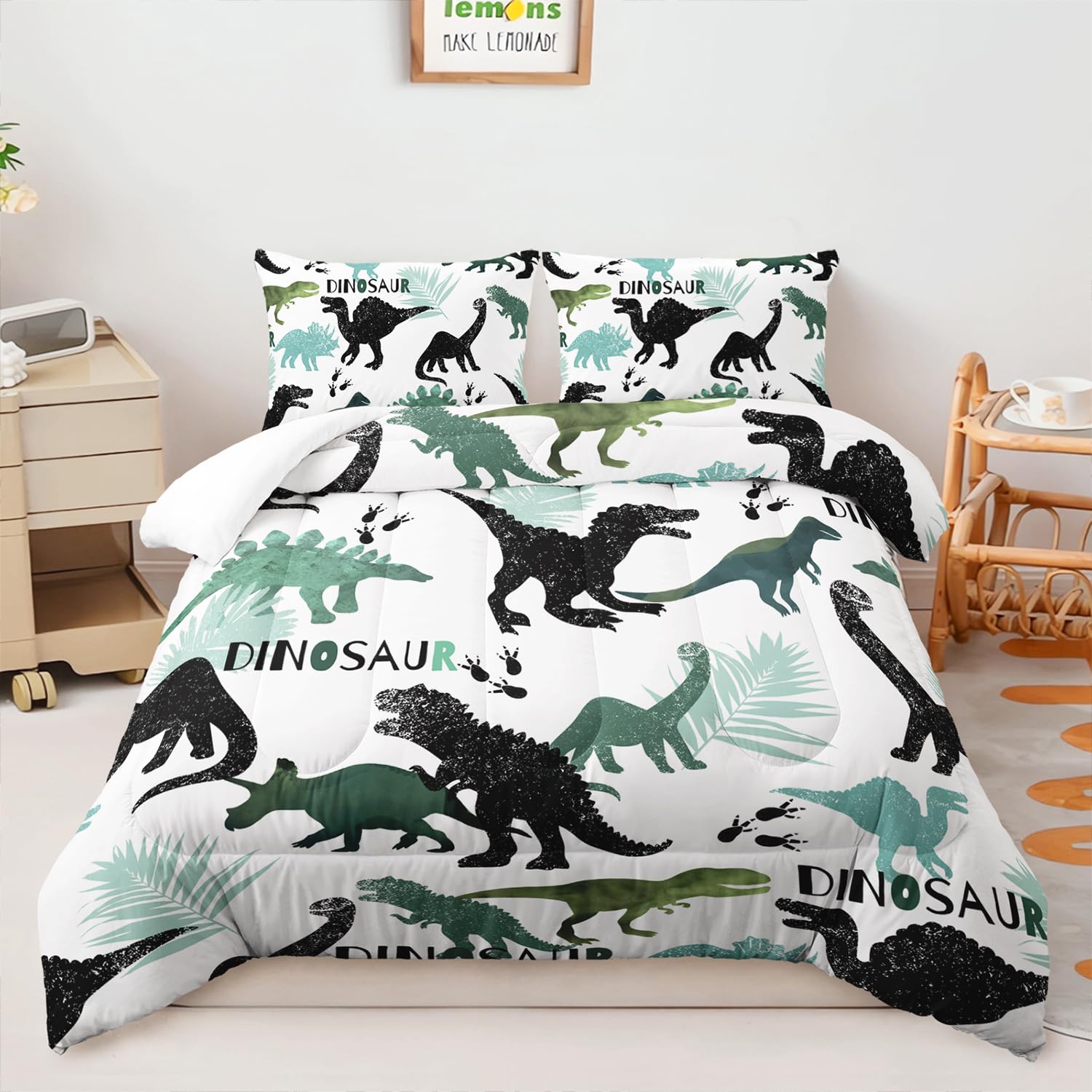 AILONEN Dinosaur Comforter Set Queen Size, Black And White