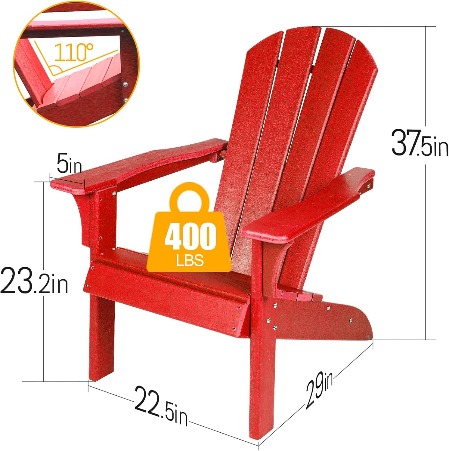 SDKOA HDPE Adirondack Chair Set of 2 Sunlight Resistant no Fading Snowstorm Resistant Outdoor Chair Adirondack Chairs Ergonomic Comfort Widely Used for Fire Pits Decks GardensCampfire Chairs -Red : Everything Else