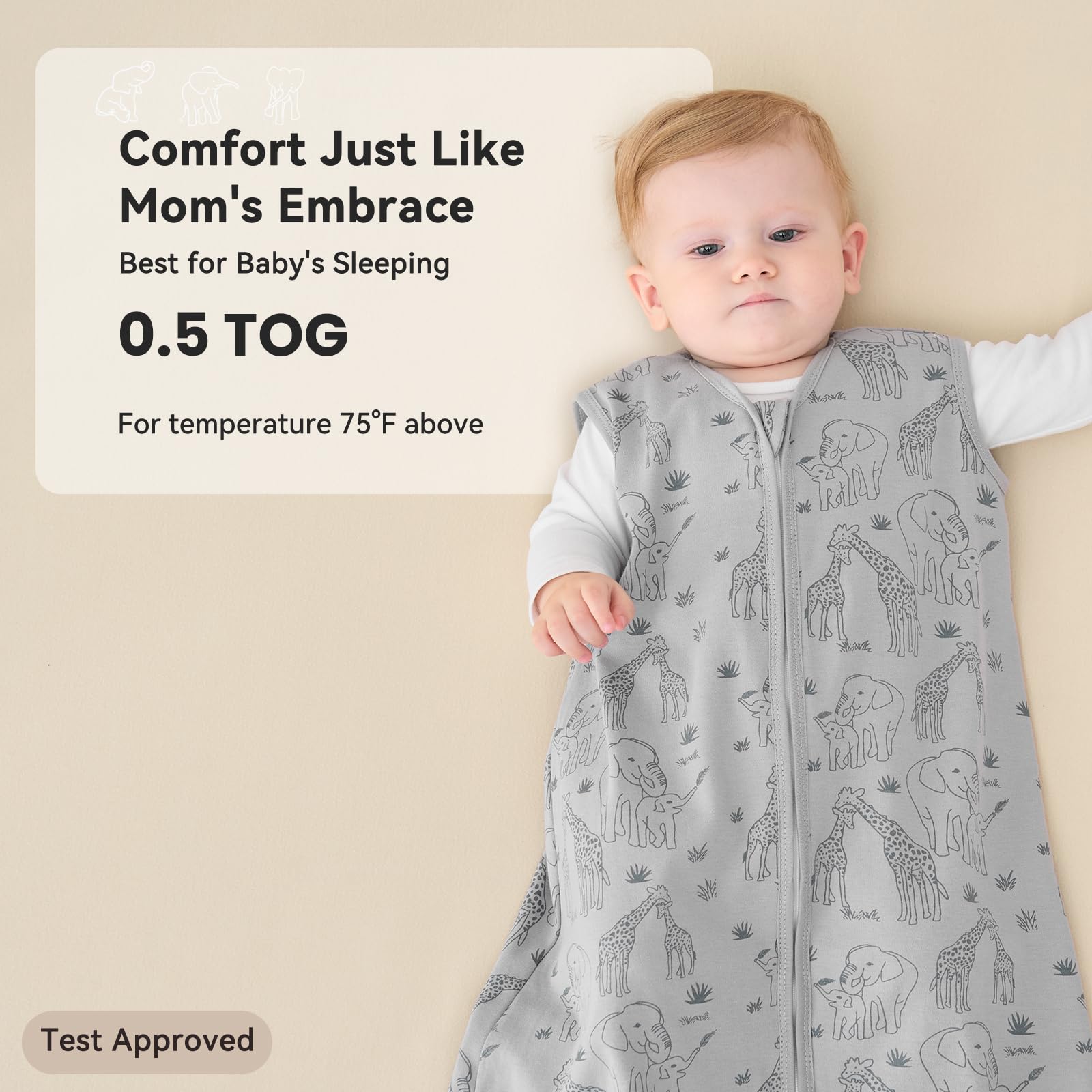 Unnivoll Saco de Dormir Bebe Verano 0.5 Tog, 67cm/0-6 meses, Paquete de 3, Transpirable 100% Algodón, Para Unisex Niñas Niños — view 5