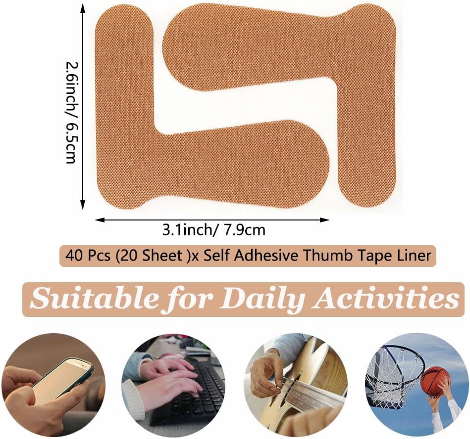 Thumb Brace Liner (40 PCS), Self Adhesive Thumb Tape Thumb Wraps for Arthritis Pain Relief, Tendonitis, Sprains, CMC Joint, Light Support, Thumb Protector Bandages for Sport Support Housework (Beige) - Image 6