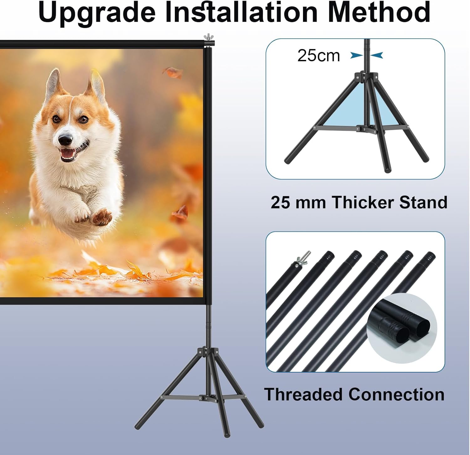 Projector Screen with Stand, Wootfairy 120 inch Portable and Foldable Indoor Outdoor Projection Screen 16:9 4K HD Rear Front Wrinkle-Free Movie Screen with Carry Bag for Home Theater Backyard Cinema