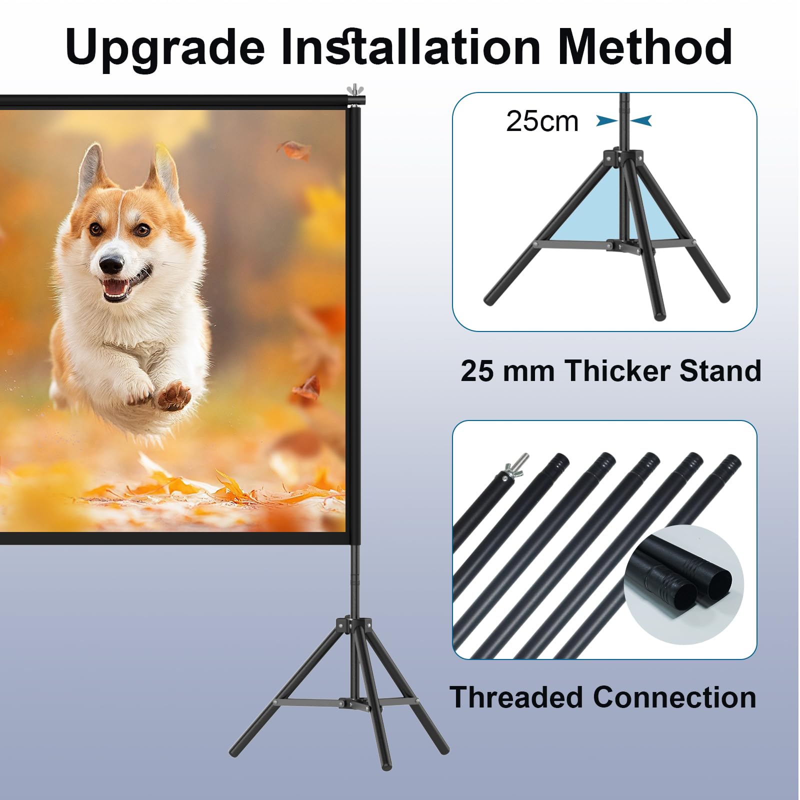 wootfairy Projektor-Leinwand mit Ständer, 120 Zoll, tragbar und faltbar, für Innen- und Außenbereich, 16:9, 4K-HD, Rückseite vorne, faltenfrei, Filmleinwand mit Tragetasche für Heimkino, Hinterhofkino