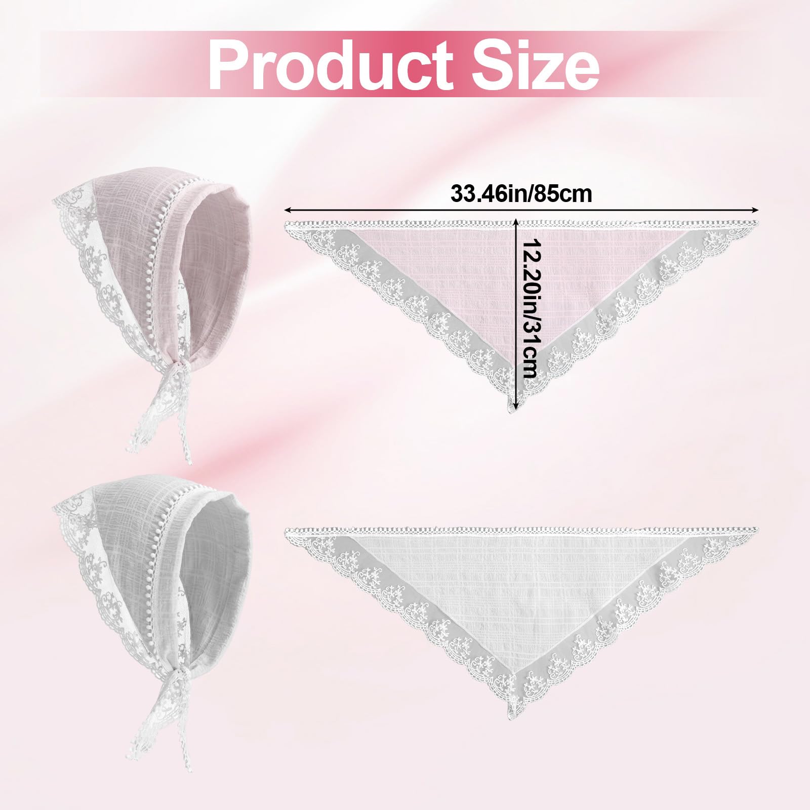 2er-Pack Spitzen-Bandanas, Kopftuch für Damen, süßes, stylisches Dreiecks-Kopftuch, weißes Haarband für Hochzeiten, Braut-Accessoires fur Frühling und Sommer (Weiß/Rosa)