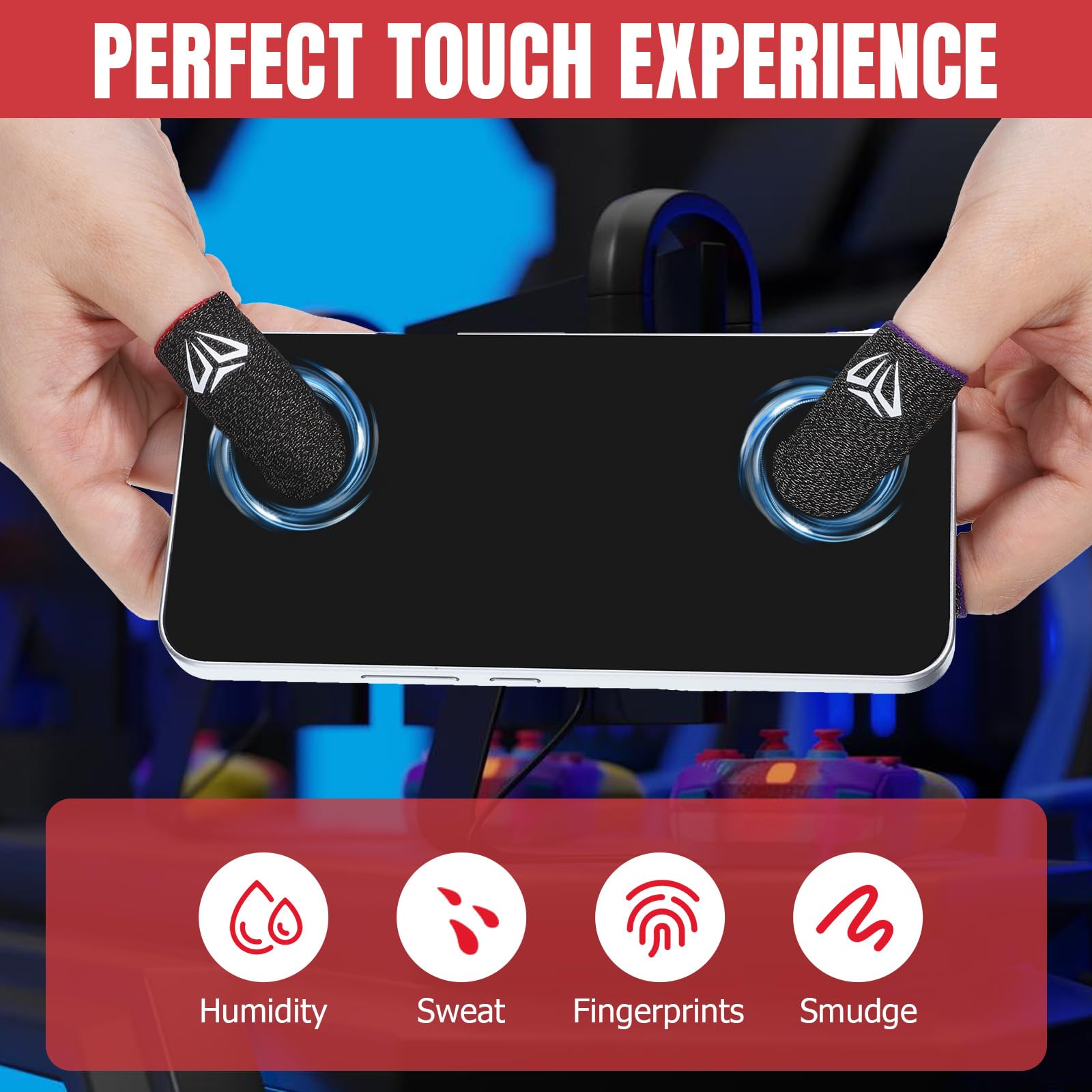 Qianyu Lot de 10 manchons de doigt de jeu mobiles avec étui, fibres argentées pour écran tactile pouce manchon de pouce soyeux anti-transpiration respirant protège-doigts gants adaptés à tous les jeux