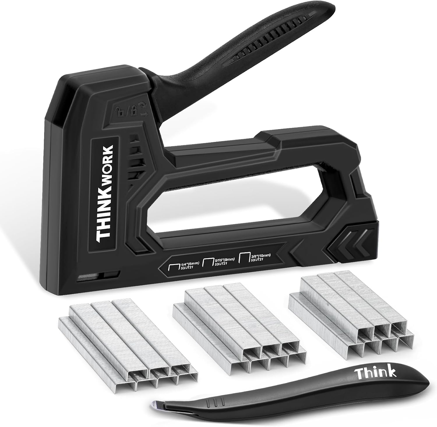 THINKWORK Light Duty Staple Gun - Black Upholstery Staple Gun for Wood with 1600pcs JT21 Staples 1/4