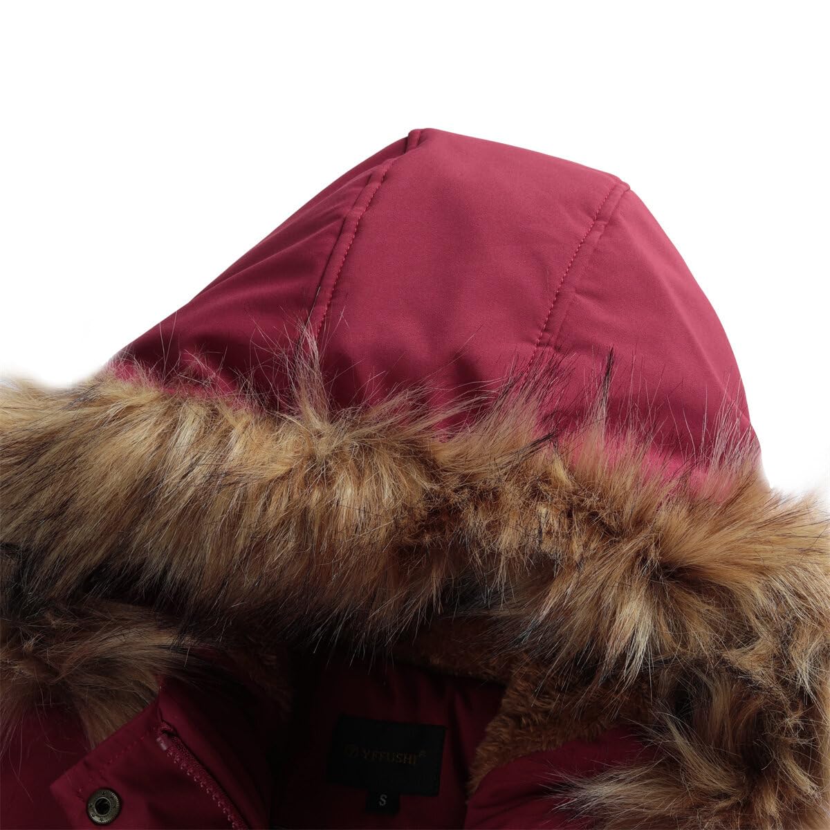 YFFUSHI Płaszcz damski Parka Zimowa Ciepły, Gruby Polarowy Bluza z Kapturem z Kieszeniami Jesień Zima, Bordowy, XL