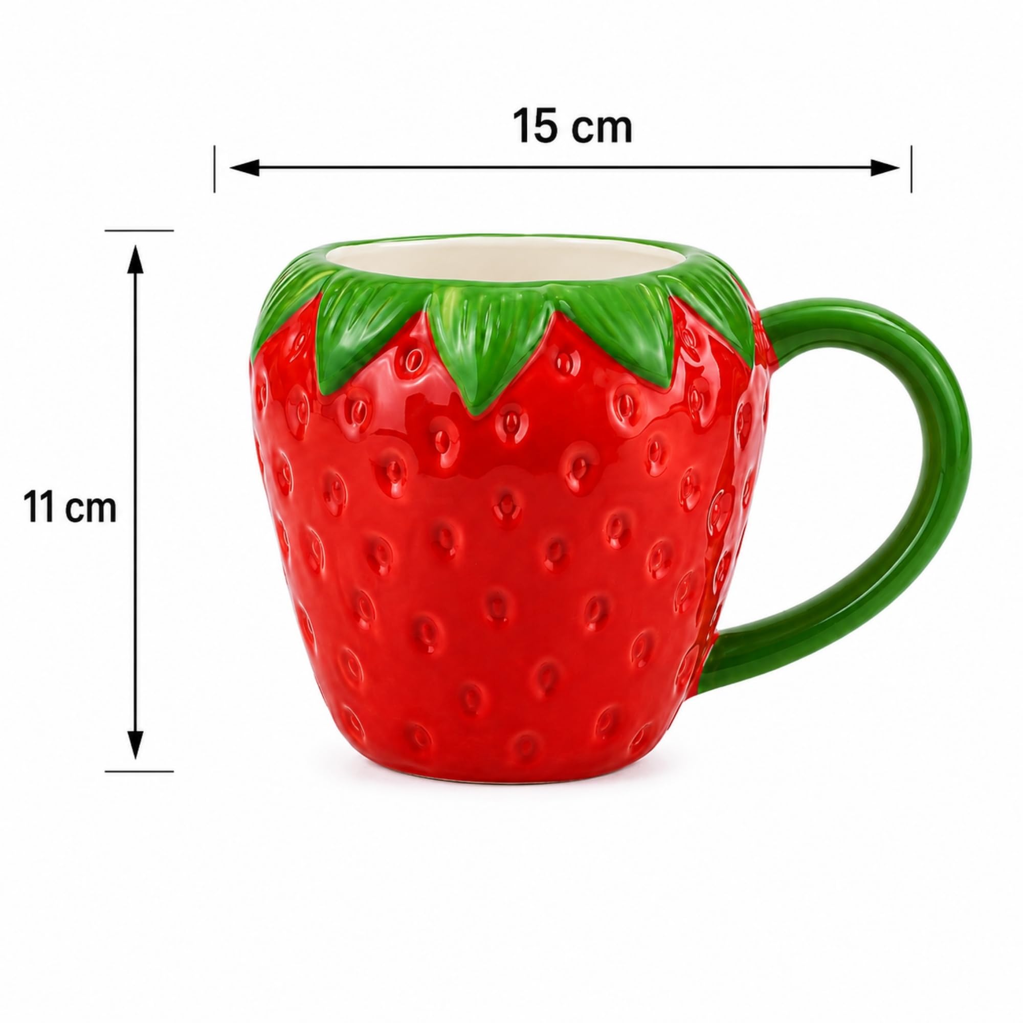 Calessier Çilek Tasarım Seramik Kupa Bardak, Büyük Boy Dekoratif Çilek Desenli Mug Kupa, Kahve, Çay ve Sıcak İçecekler İçin Günlük Kullanıma Uygun Şık Seramik Fincan