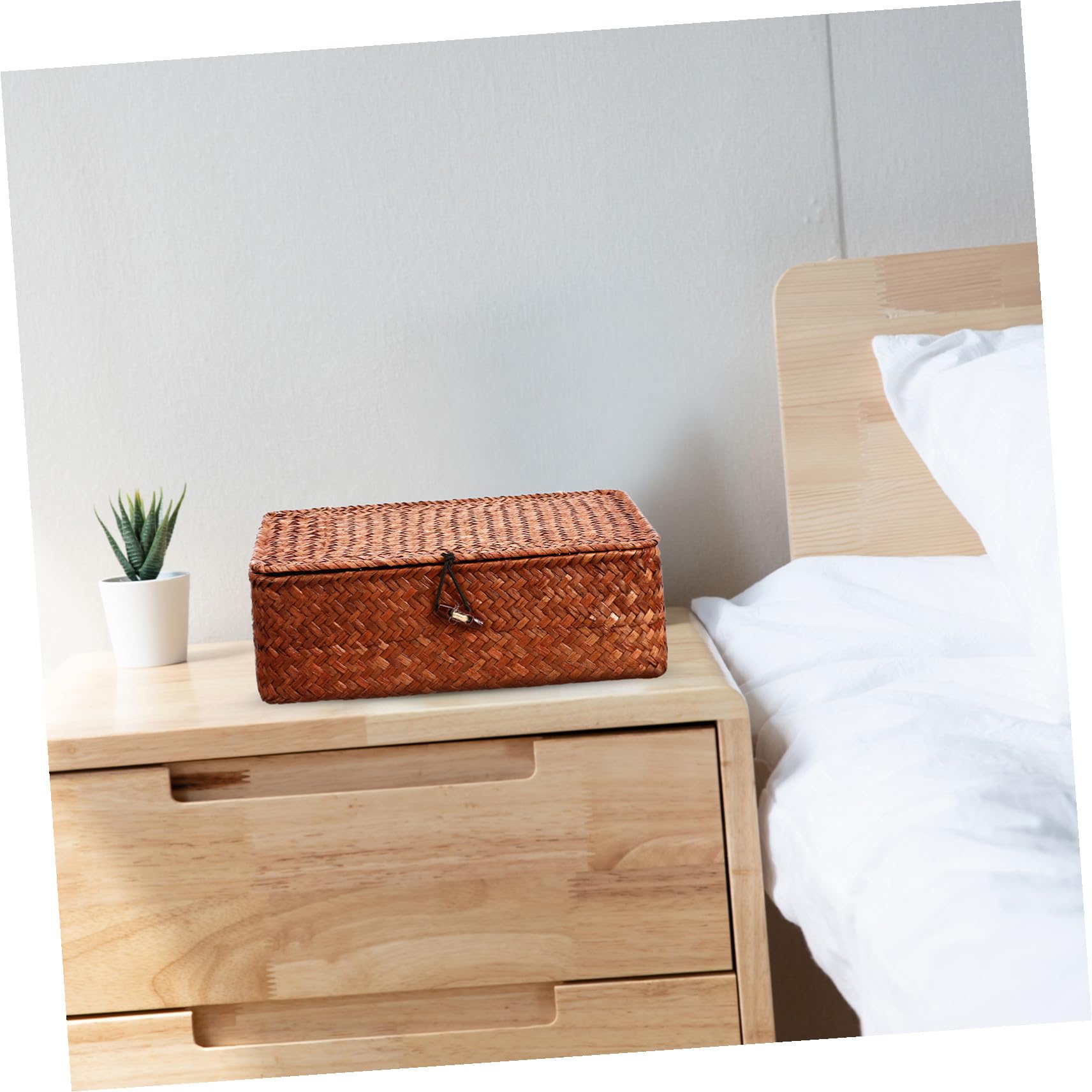 PACKOVE Cestas Tejidas de Algas Marinas con Tapa, Set de 3 Piezas Grande, Mediano y Pequeño, Caja Organizadora Multifuncional para Almacenamiento en Salón y Oficina, Caja Decorativa