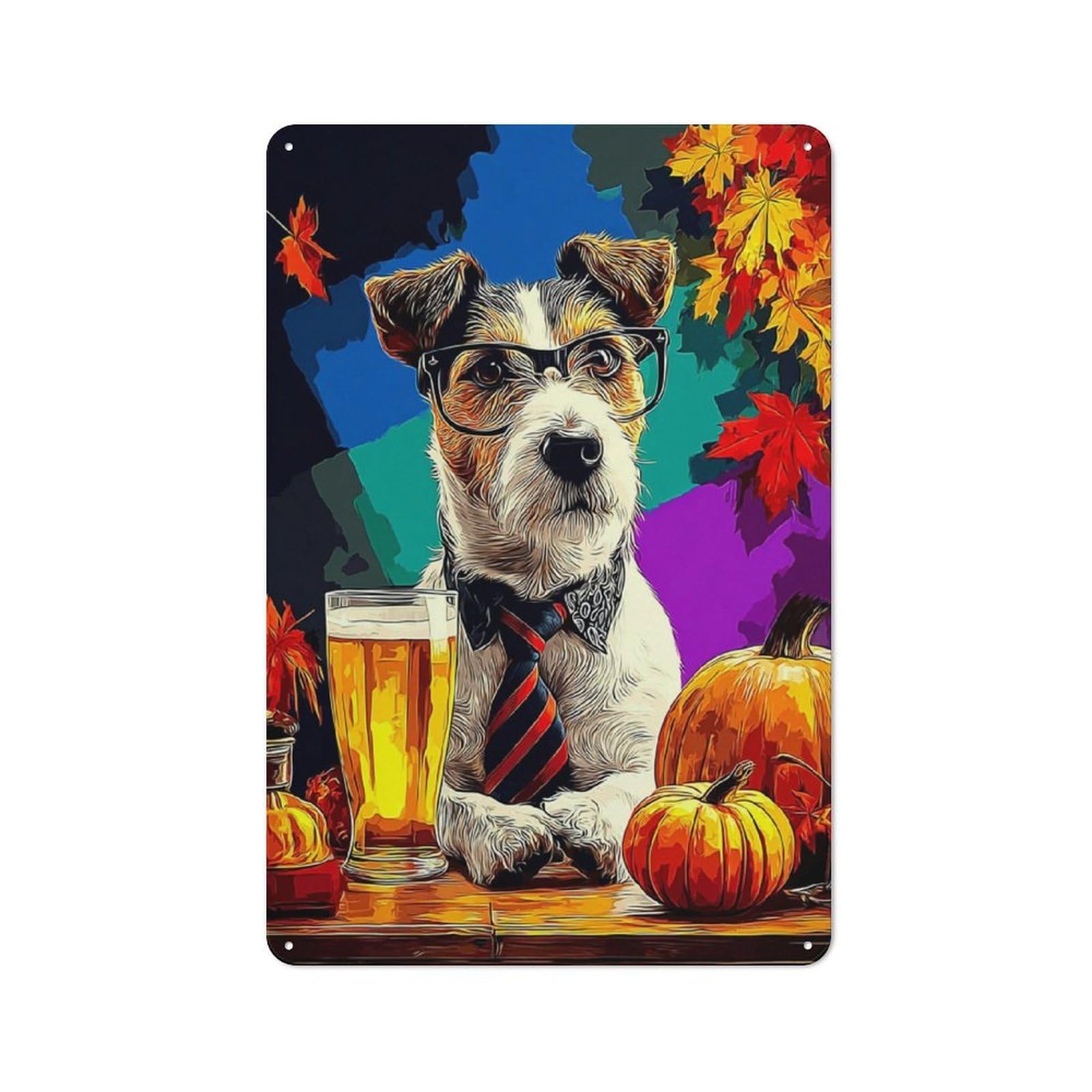 Autumn Dog with Beer -3 Rustic Tin Sign 30x20cm for Pub Or Café, for Collectors Building A Themed Wall Display