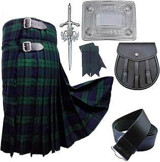 TNYC Mens Scottish Highland Kilts 6 pc Kilt Kit Outfit Set (Black Watch, 42)