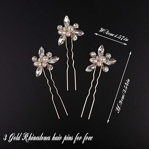 Miniatura 6 de Denifery - Diadema para novia, color oro rosa y plata, extra larga con perlas y perlas de cristal. Enredadera para cabello de novia, accesorios de