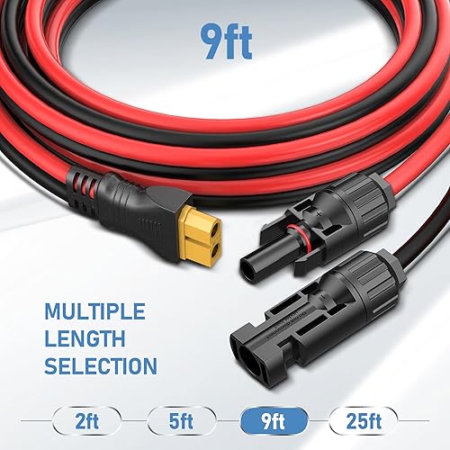 Miniatura 5 de Conector solar a cable XT60 (10AWG 9 pies), cable de carga solar a XT60 para generador de panel solar, solar a moldeo por inyección, cable de