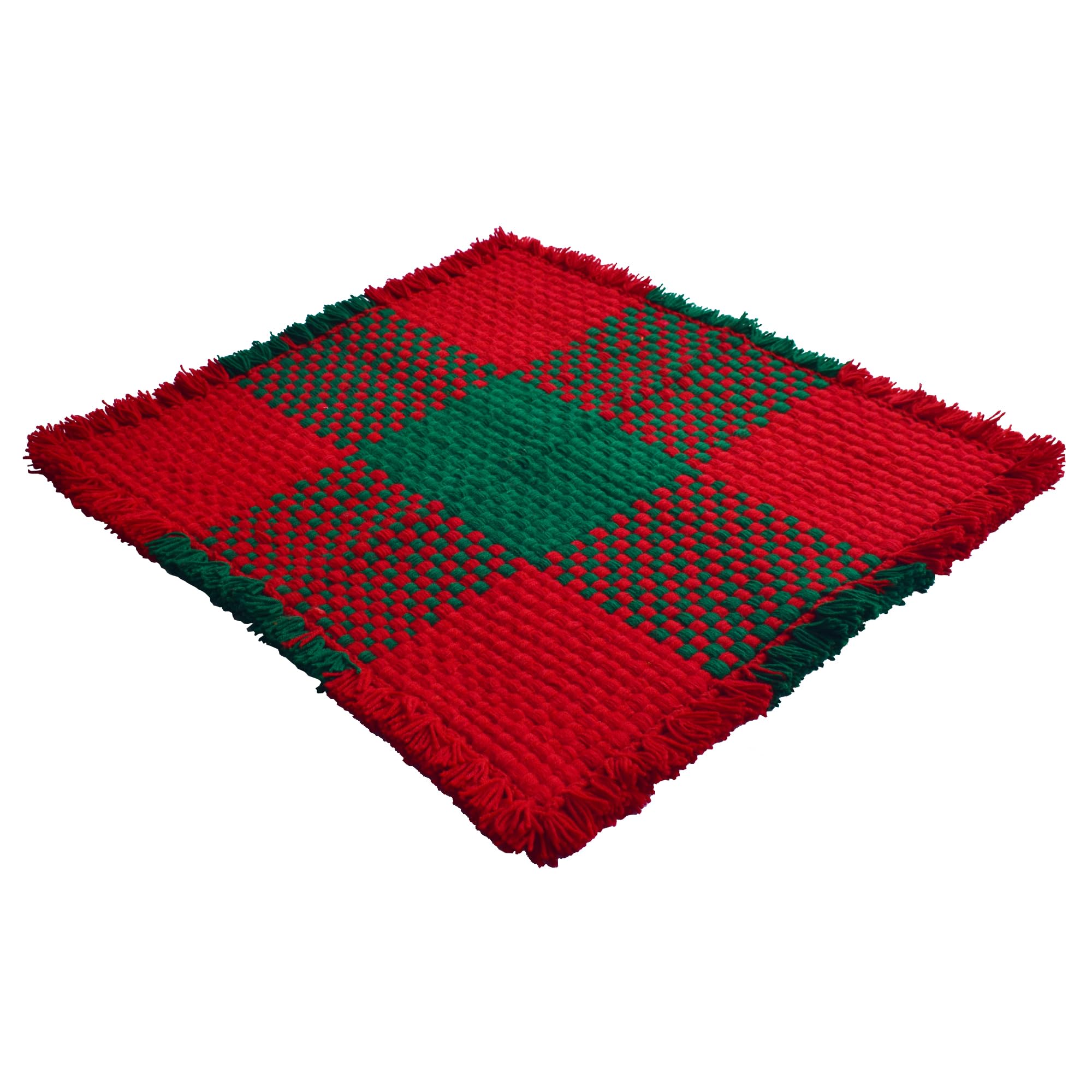 Woolen Puja Aasan Mat for Prayers - Handmade Decorative Pooja Mat 21 x 22 inch (Red and Green)-picture-10