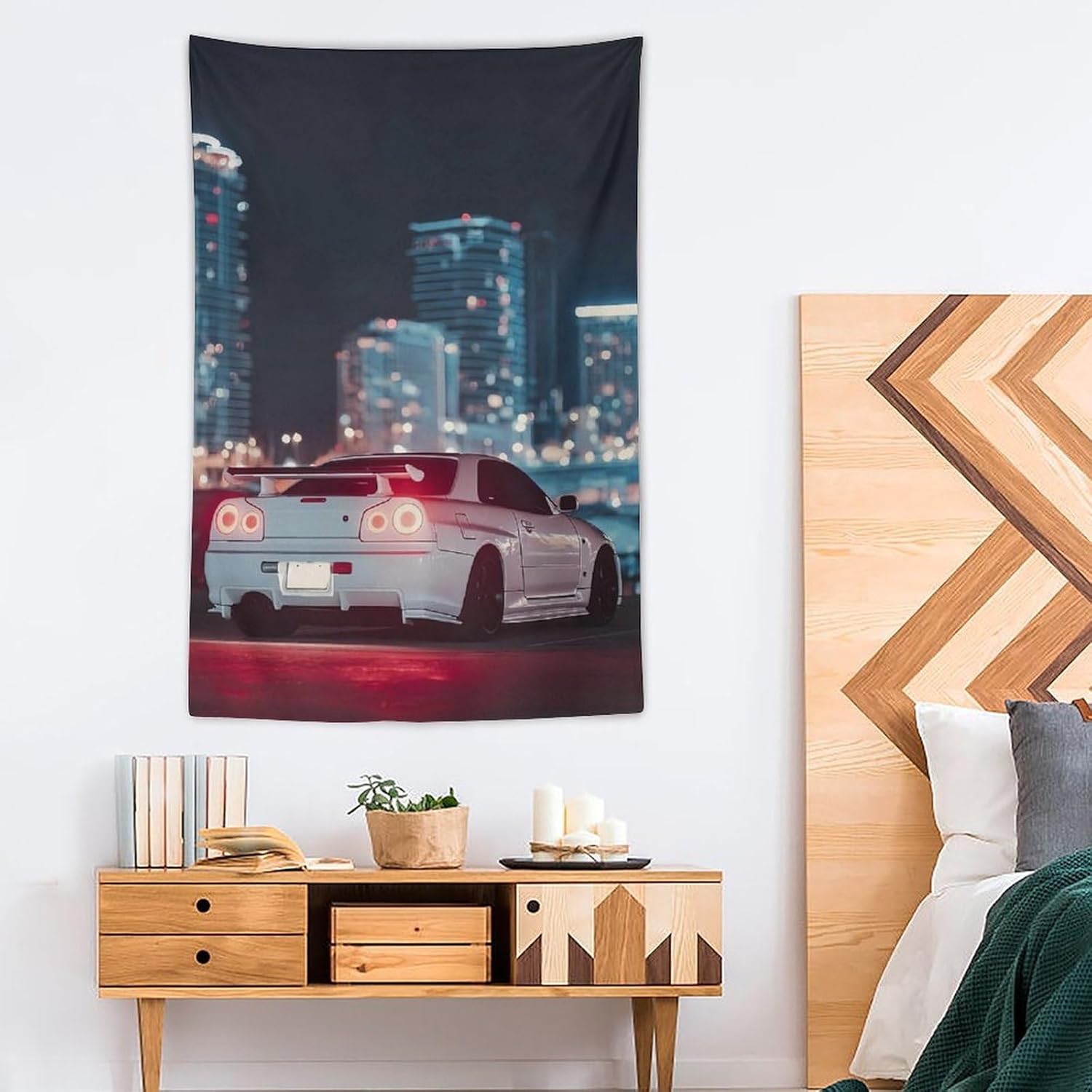 JYOUQOC Jdm Car R34 Car Tailgate Cityscape Tapestry Wall Decor Large Wall Art Backdrop Flag Hanging for Bedroom Living Room Dorm Office 40"×60"