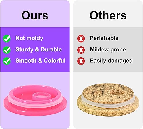 Miniatura 3 de FECBK 8 tapas acrílicas para vasos de vidrio de 16 onzas con tapas y pajitas, tapas de repuesto de vasos de vidrio de colores, a prueba de derrames,