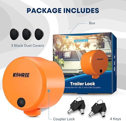 Miniatura 8 de Kohree Bloqueo de acoplador de remolque, bloqueo de enganche resistente para 2-5/16 pulgadas, acopladores de 2 pulgadas, bloqueo de remolque de RV,