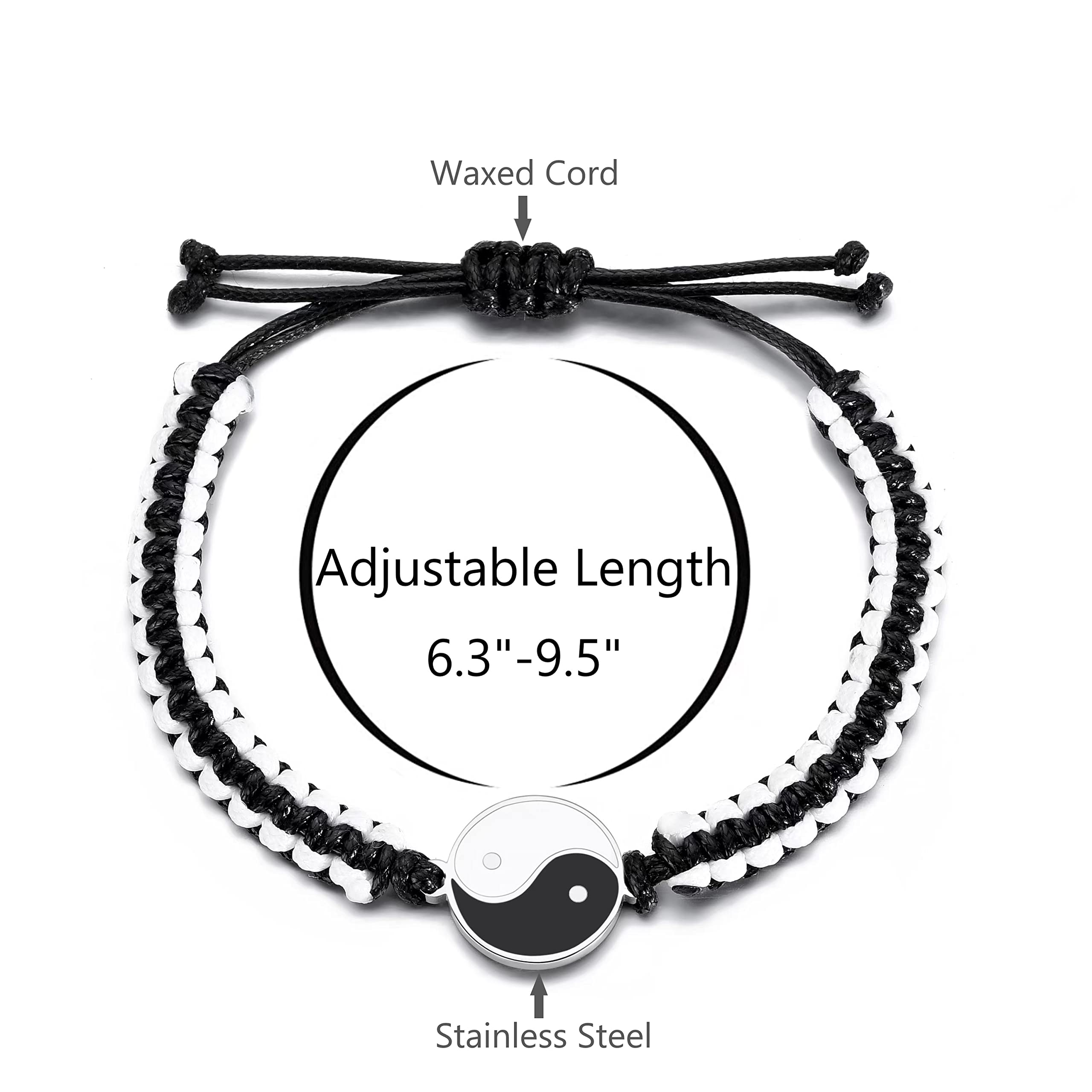 Yin Yang - Pulseras para hombres y mujeres, pulsera ajustable con cordón, Acero inoxidable, s 2
