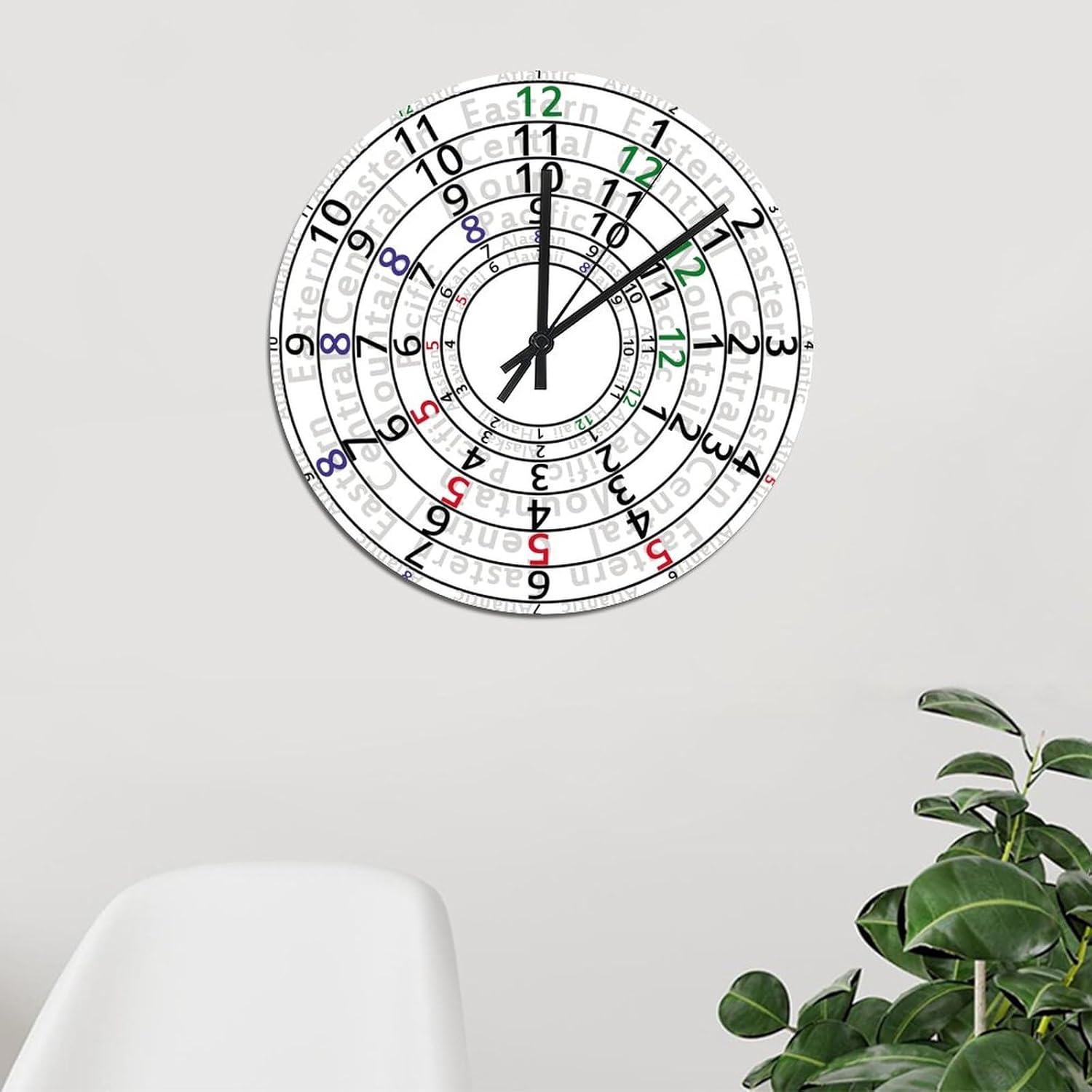 ArogGeld Time Zone PVC Wall Clock Modern Round Wall Clock 15in Battery Operated Silent Non-Ticking Artistic Hanging Clock for Home Living Room Bedroom Kitchen Office Housewarming Gift