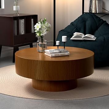 30.5 Round Drum Coffee Table Mid Century Modern Coffee Table Farmhouse Rustic MDF Center Table Circle Pedestal Accent Tea Table for Living Room Apartment Office 30.5 x 13.78