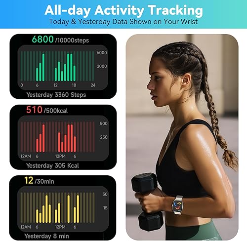 Miniatura 3 de EURANS Reloj inteligente no requiere aplicaciónteléfono, pantalla Ultra HD de 1.85 pulgadas  Rastreador de actividad física impermeable  Monitor de