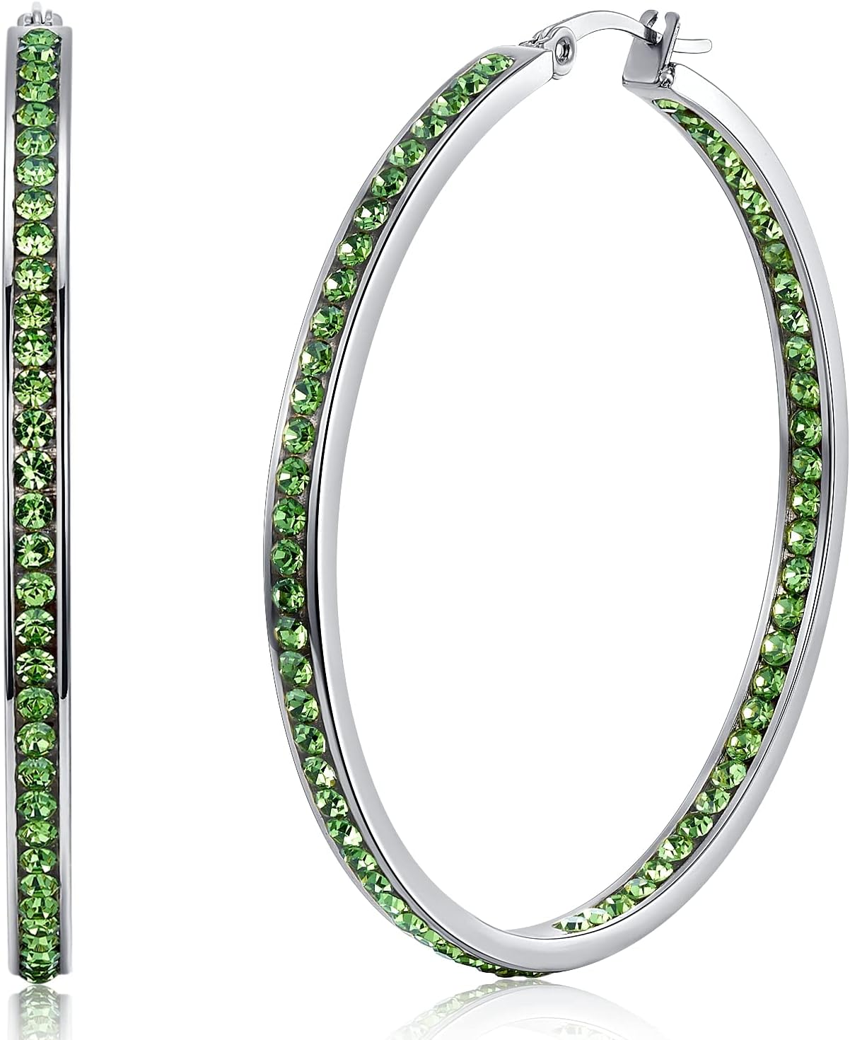 2 Inch Stunning Stainless Steel Multi-colors Cubic Zirconia Hoop Earring for Women Hypoallergenic Jewelry for Sensitive Ears Large Big Hoop Earrings 50MM