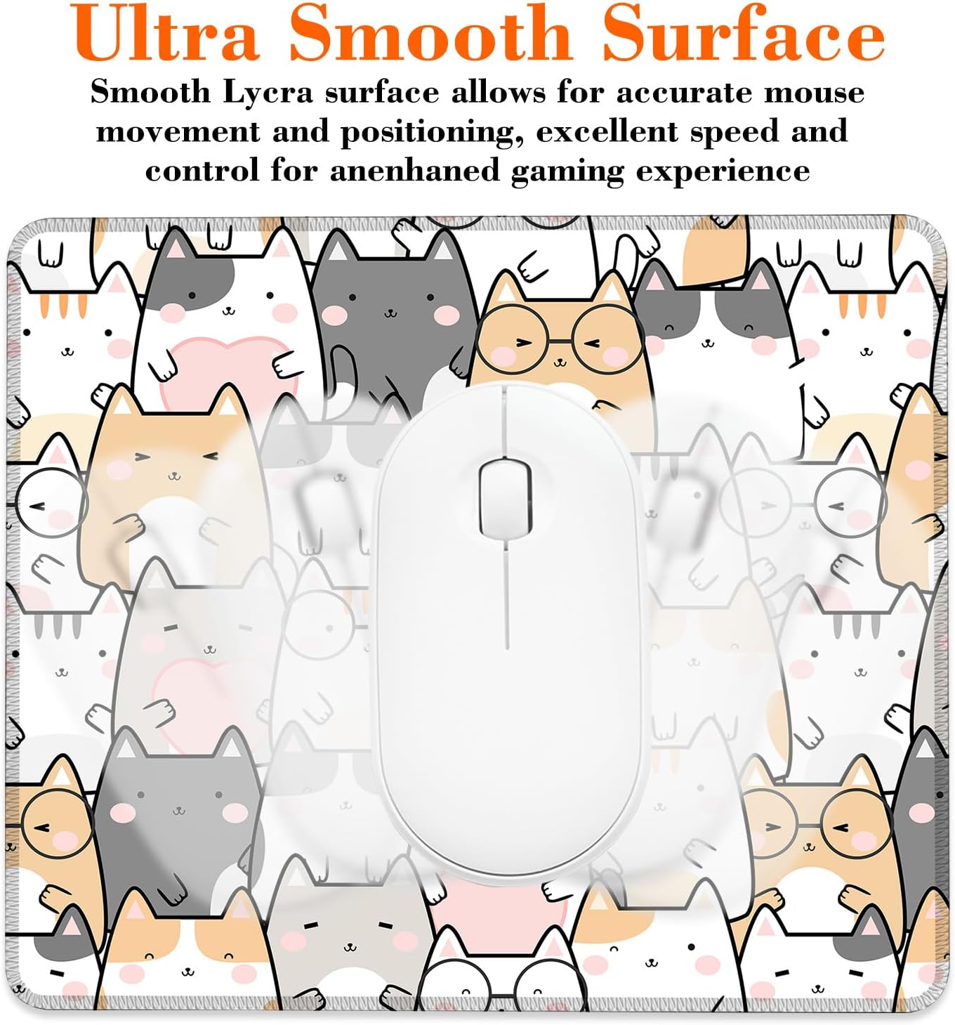 Cute Cats Mouse Pad Square Mouse Pads with Stitched Edge, Computer Mousepad with Non-Slip Rubber Base for Computer Laptop Office Desk Accessories 9.5x8 Inches - Image 3