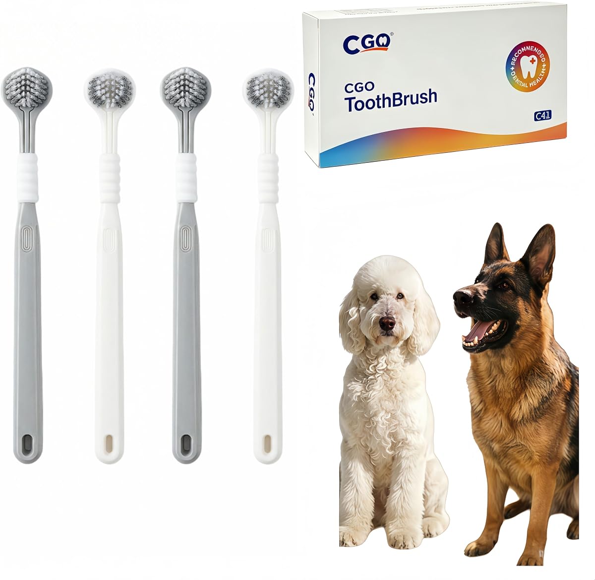 CGO 4 cepillos de dientes de 3 caras para mascotas, cuidado dental de la boca del perro y del gato | Cepillo para mascotas para limpiar el sarro del mal aliento