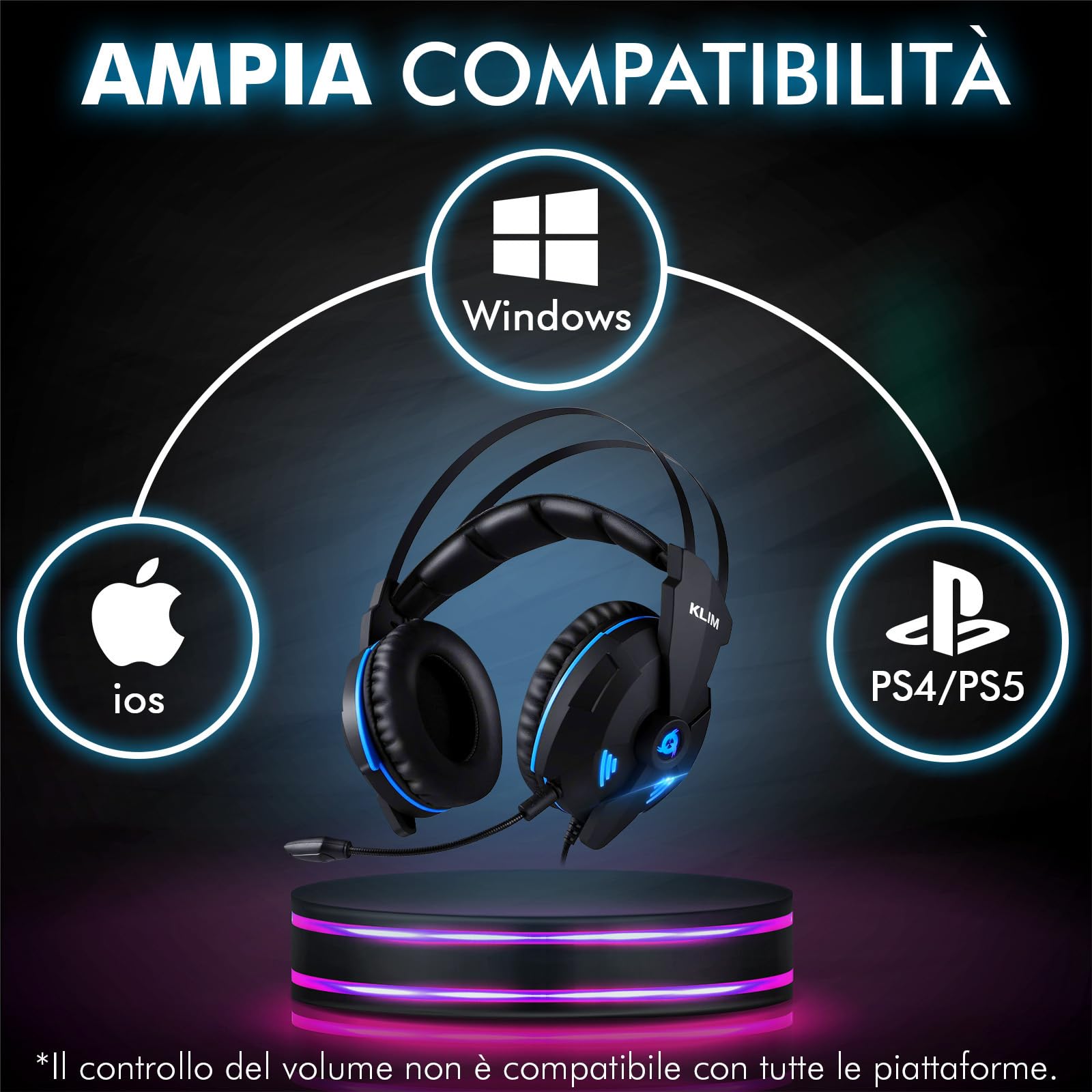 KLIM IMPACT V2 Cuffie Gaming USB con Microfono - Gamer Headset - Suono Surround 7.1 + Cuffie PS5 con Isolamento del Rumore - Audio ad Alta Definizione + Per PC PS4 PS5 + Nuova versione