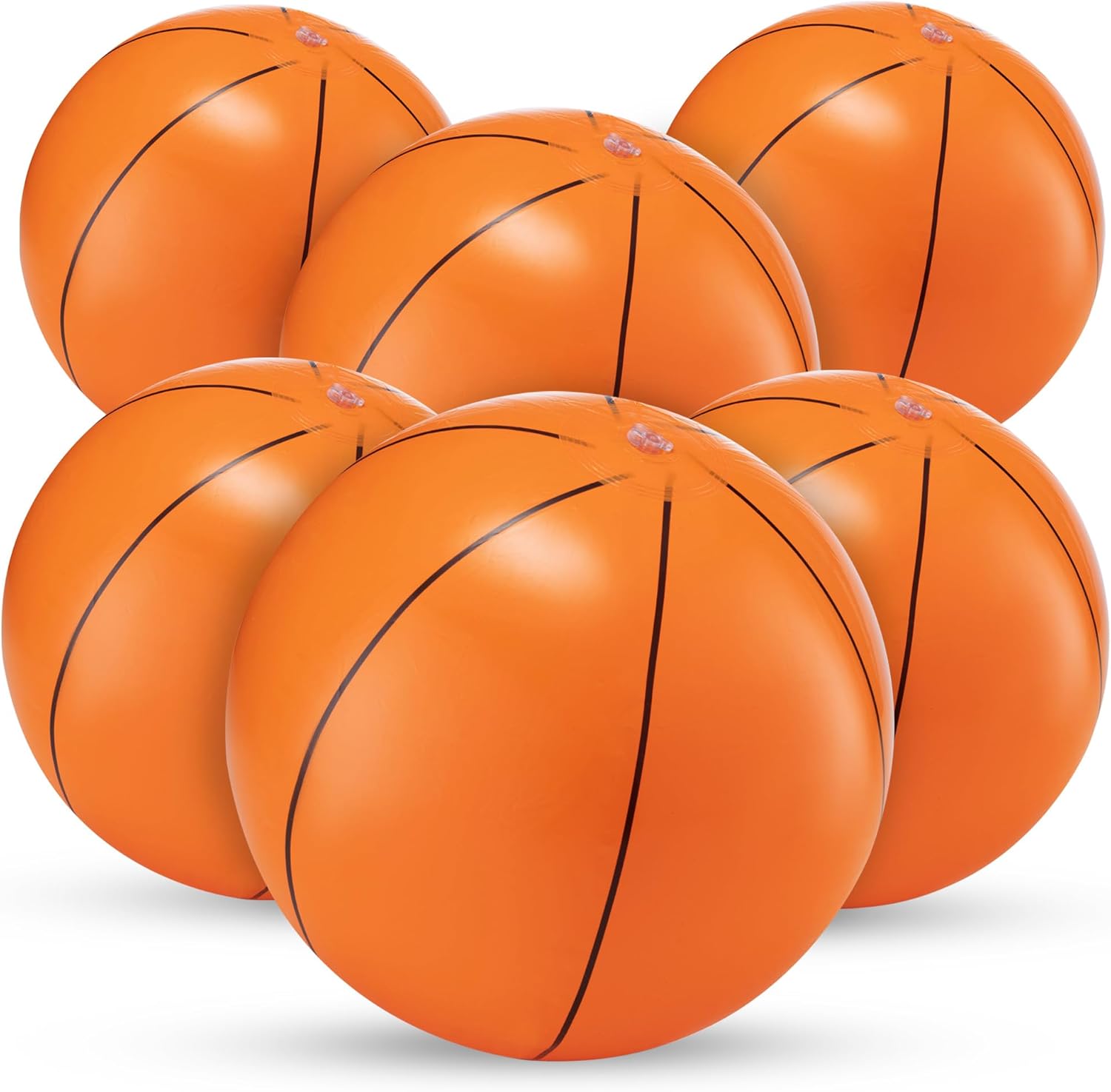 Inflatable Basketball Beach Balls (6 Pack) - 16-Inch Durable Beach Balls for Kids, Summer Pool Toys, Basketball Party Favors, Sports Theme Decorations, Giveaways